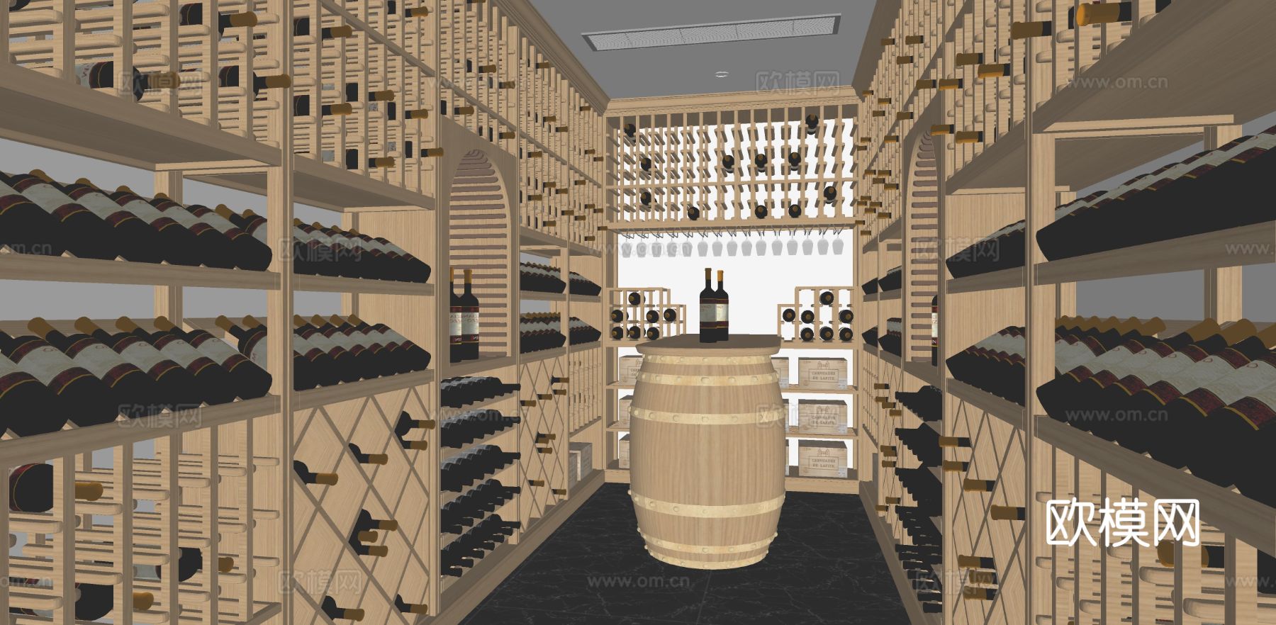 现代家居酒窖 储藏酒室 酒柜su模型下载（渲染图1）