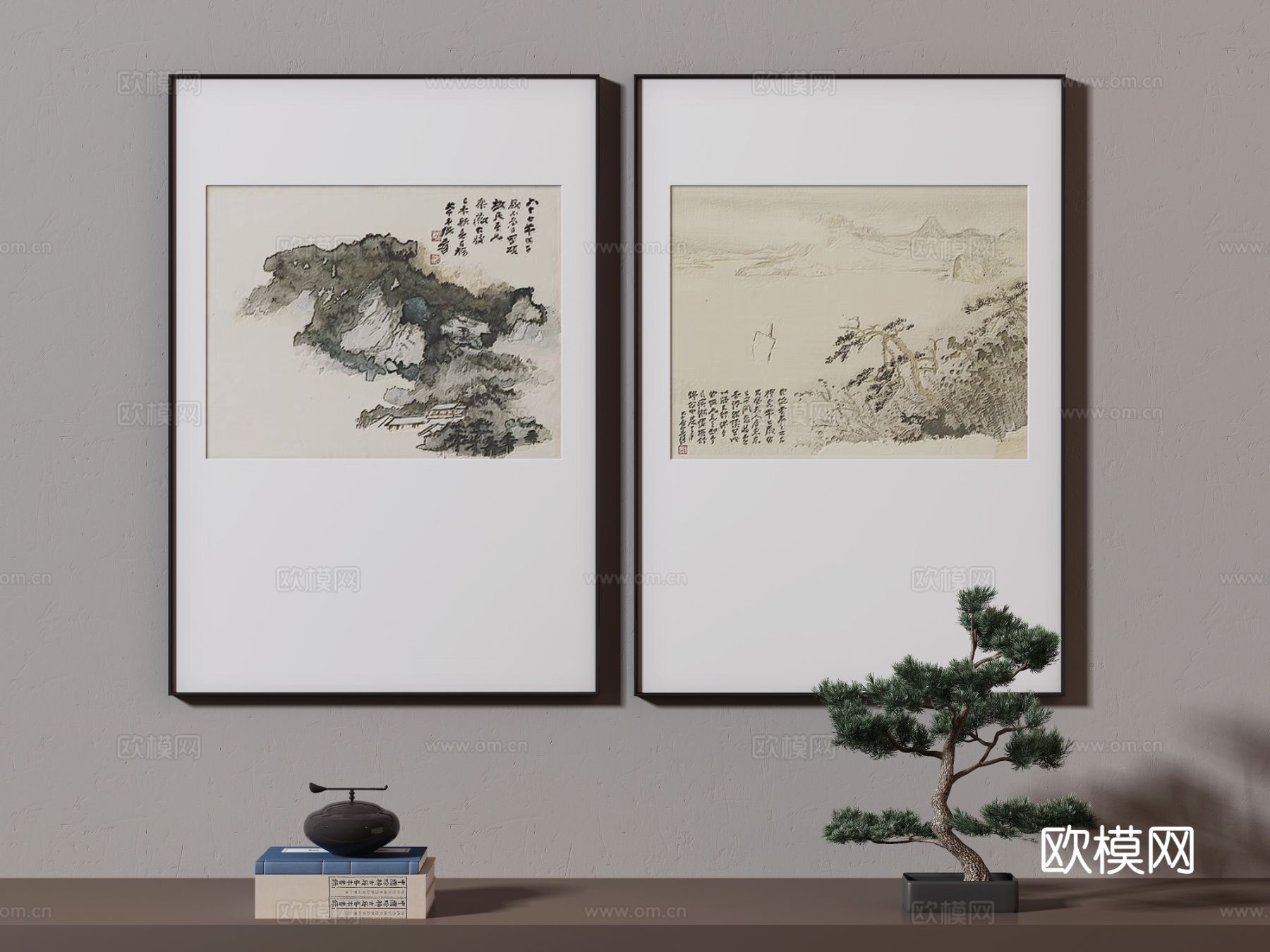 新中式水墨画 装饰画3d模型