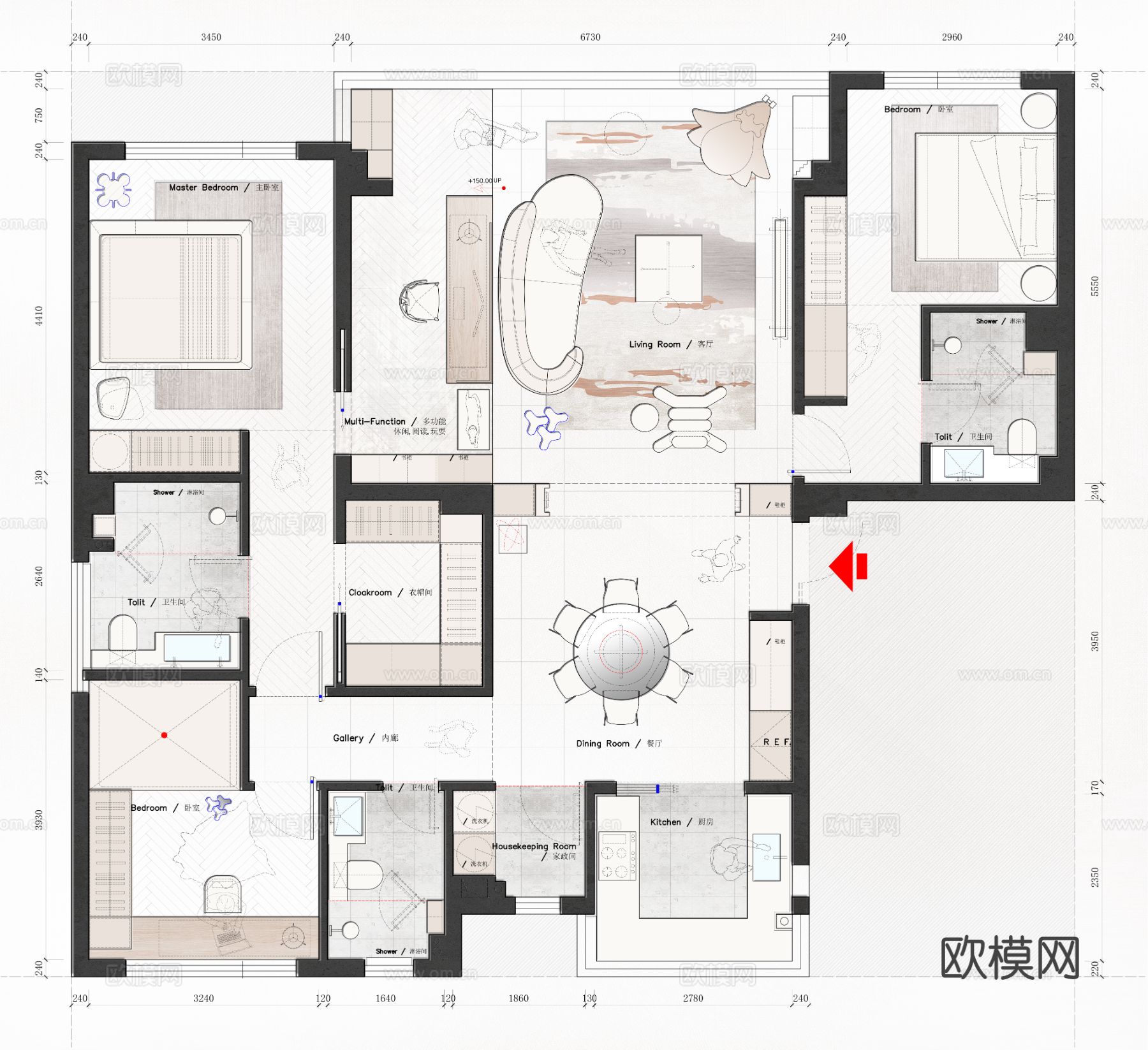 138㎡平层4房家居平面布置图