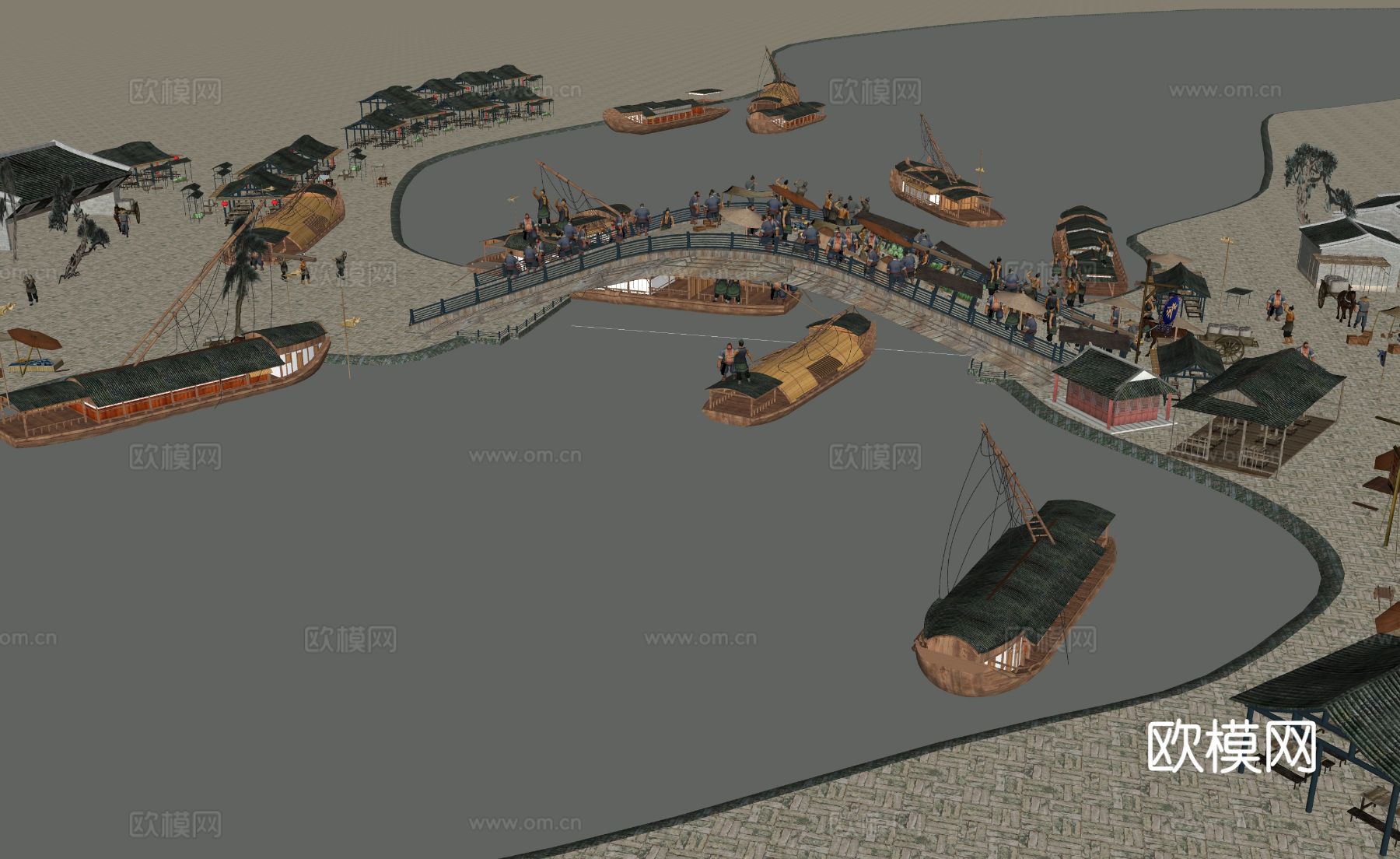 古建筑 古街道 古村落su模型下载（渲染图2）