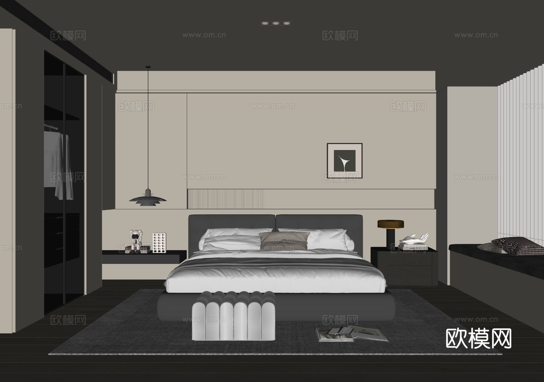 意式卧室 主卧su模型下载（渲染图1）