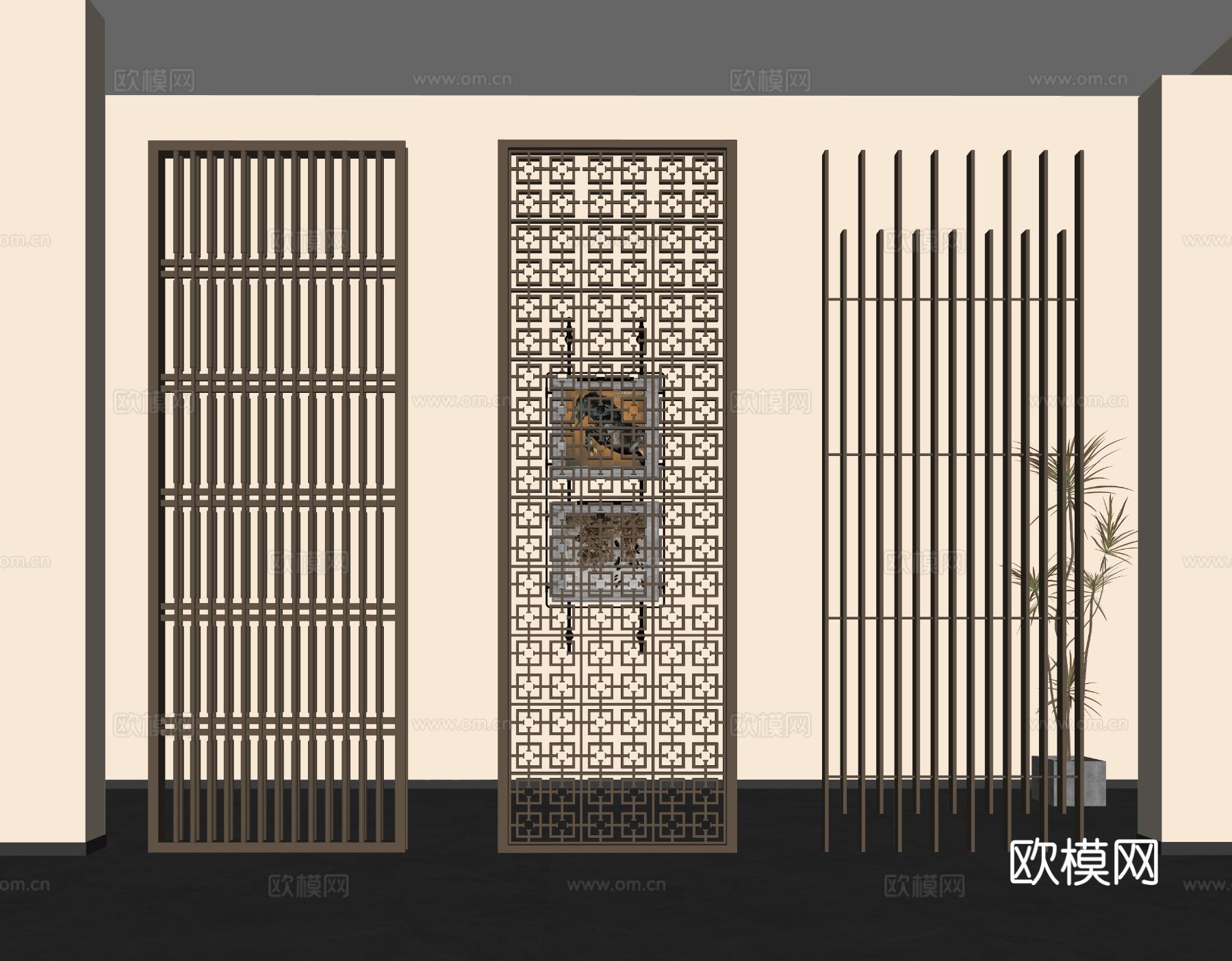 现代金属隔断 屏风 玄关隔断su模型