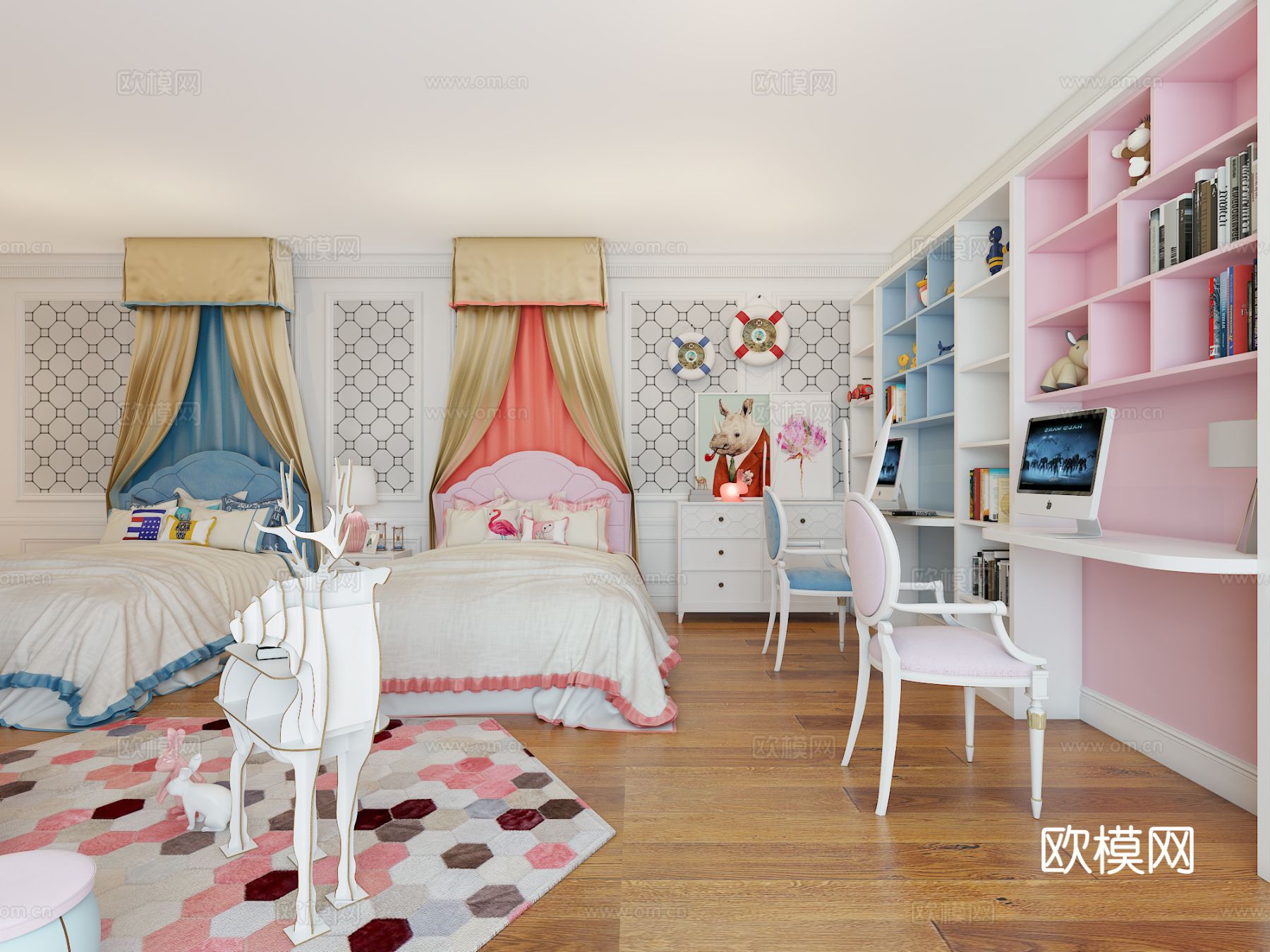 欧式儿童房 小孩房3d模型下载（渲染图2）