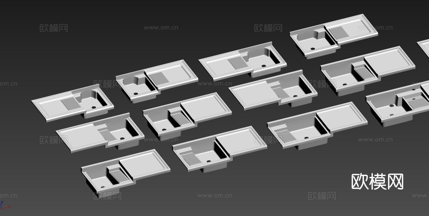 高低台盆 搓衣板台盆3d模型