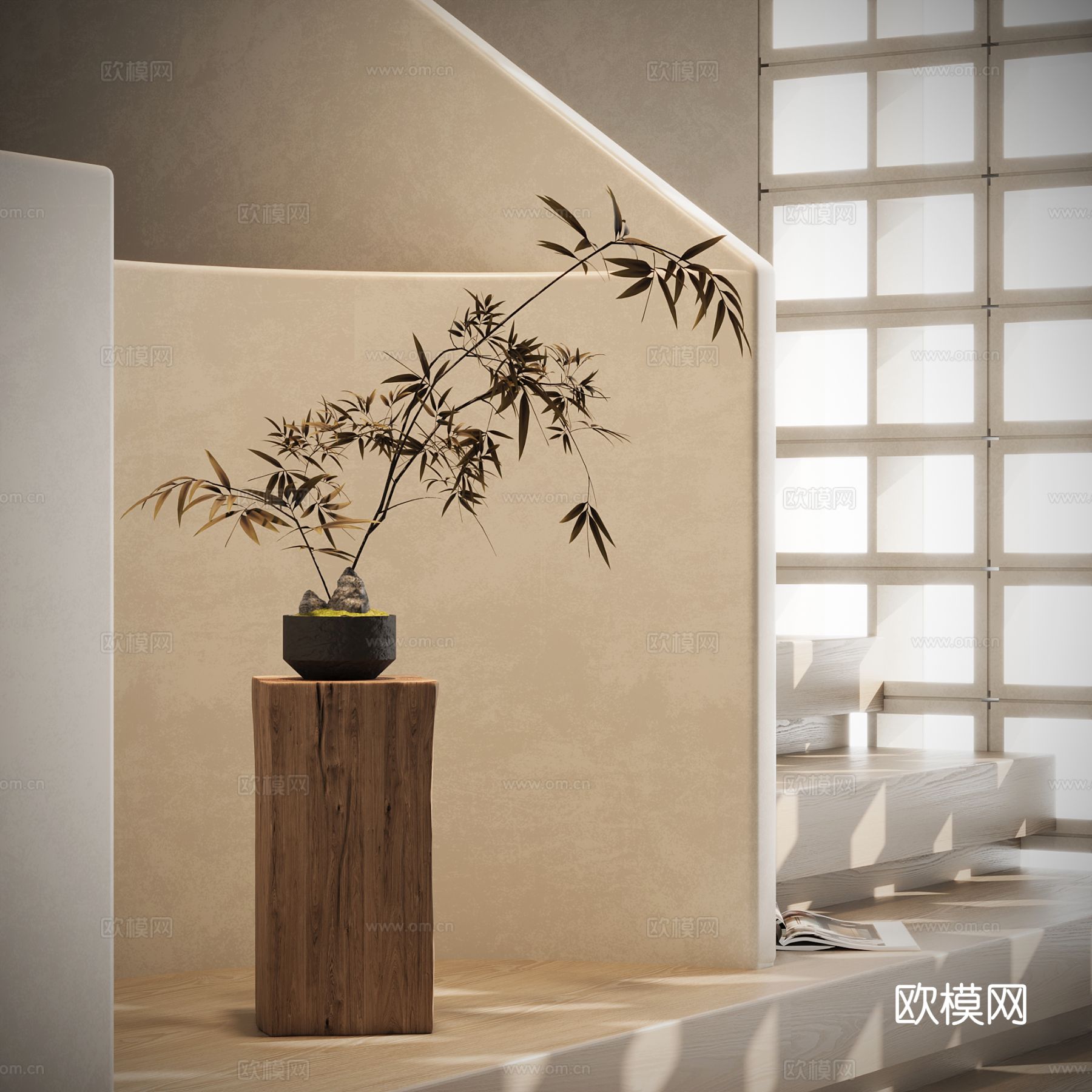 中古风绿植盆栽 盆景3d模型