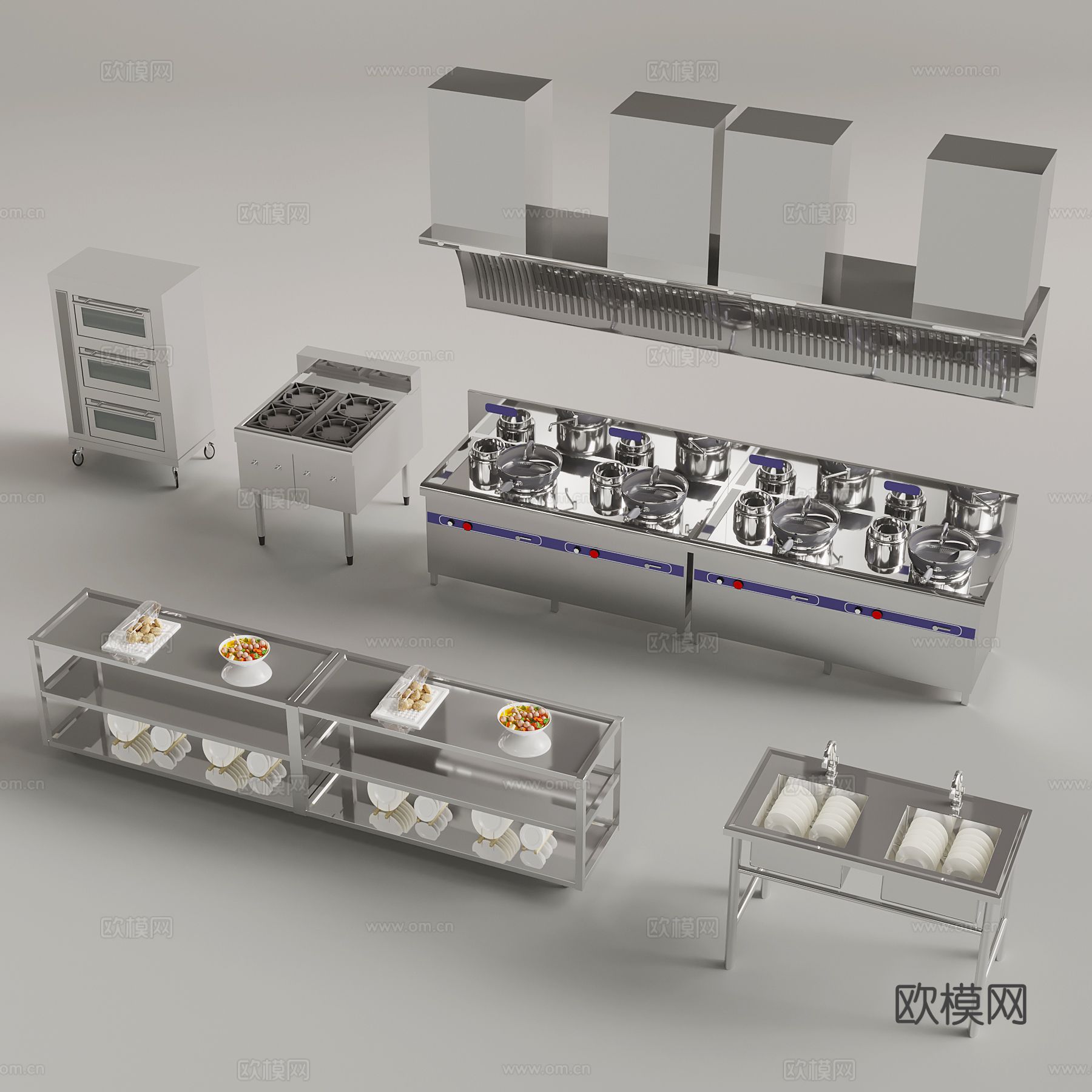 中央厨房 后厨操作台3d模型