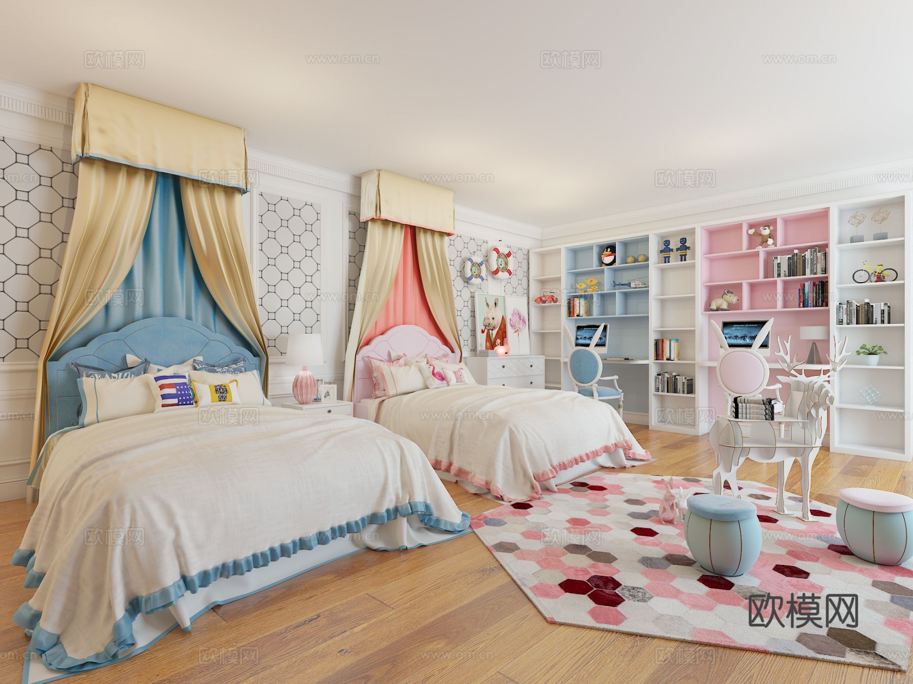 欧式儿童房 小孩房3d模型下载（渲染图1）