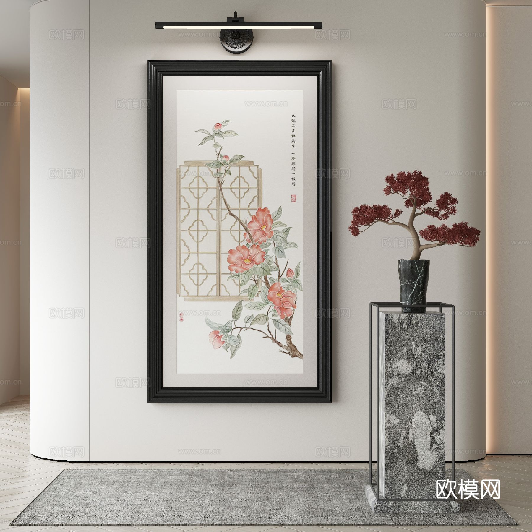 新中式花卉画 装饰画3d模型