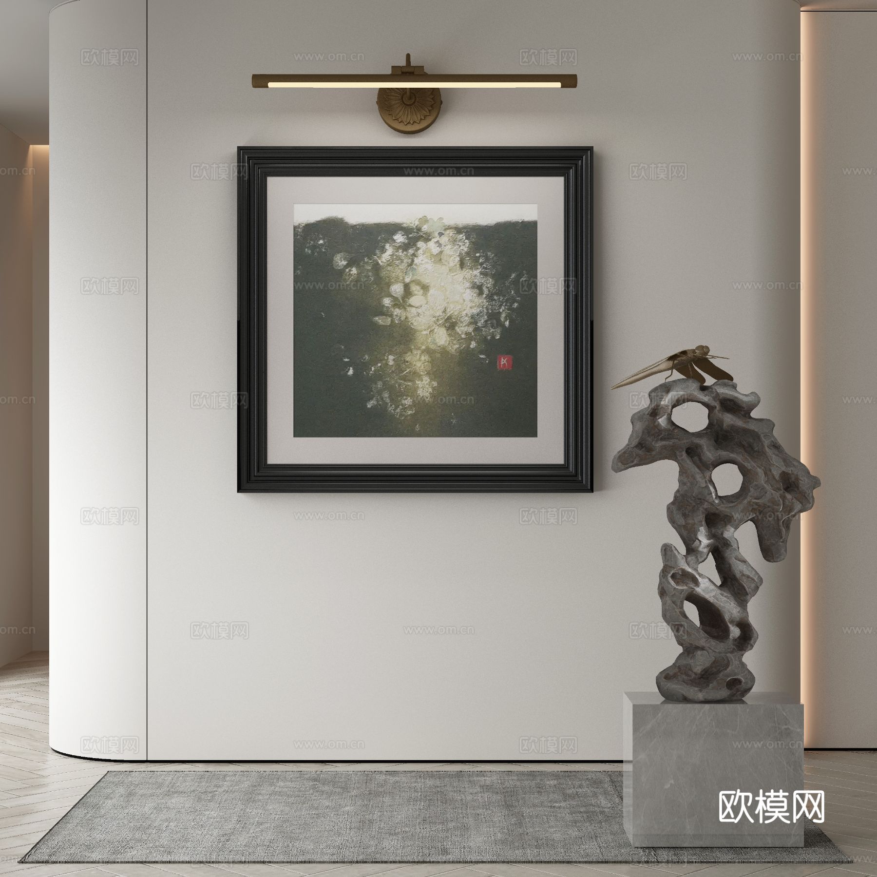 新中式装饰画 镜前灯 抽象油画3d模型