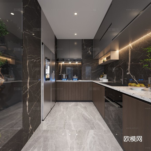 现代厨房3d模型下载