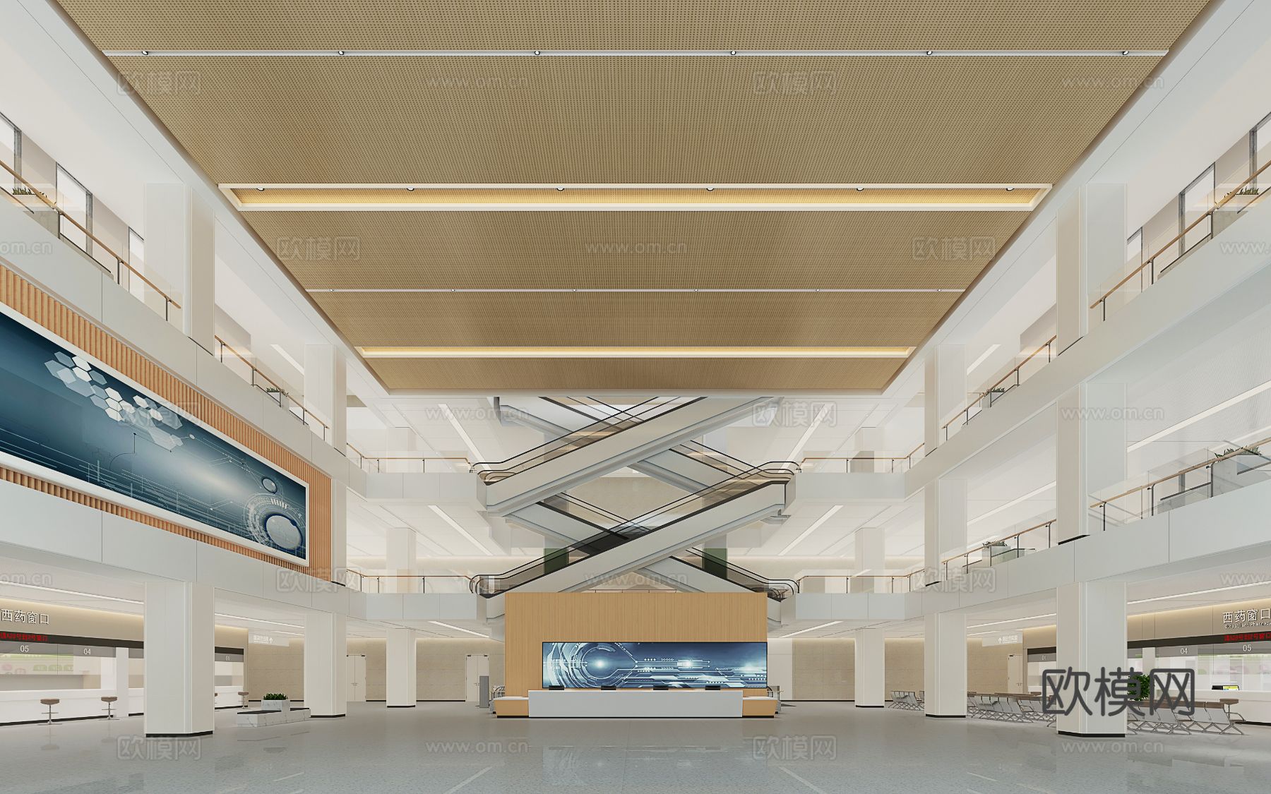 现代医院门诊大厅3d模型下载