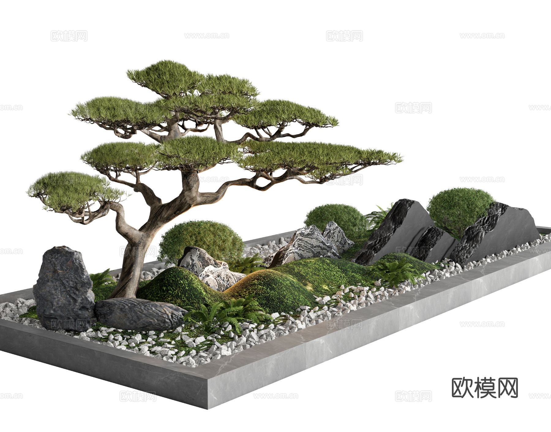 新中式庭院小品 松树景观造景3d模型