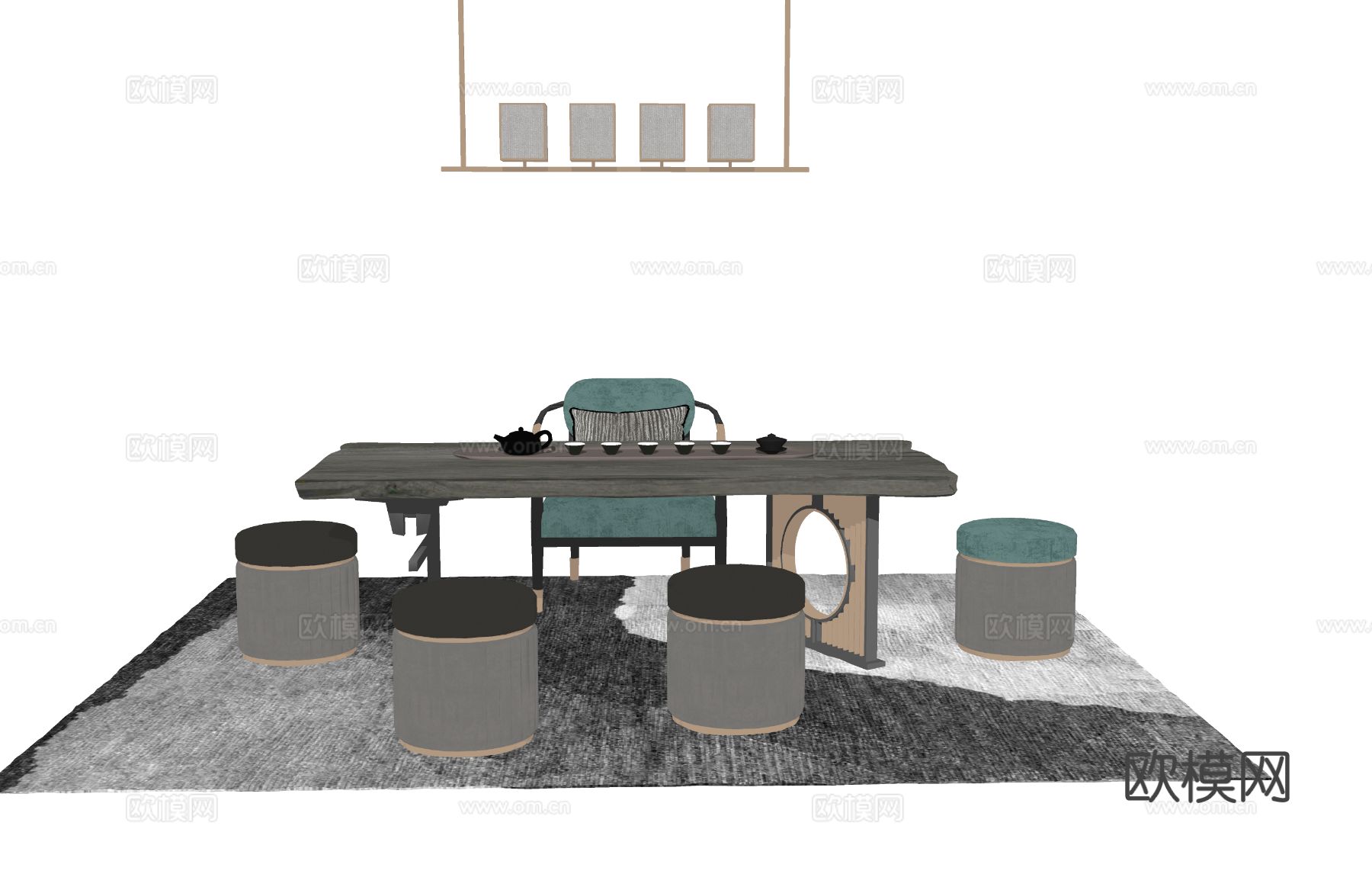 现代茶桌椅 茶台su模型