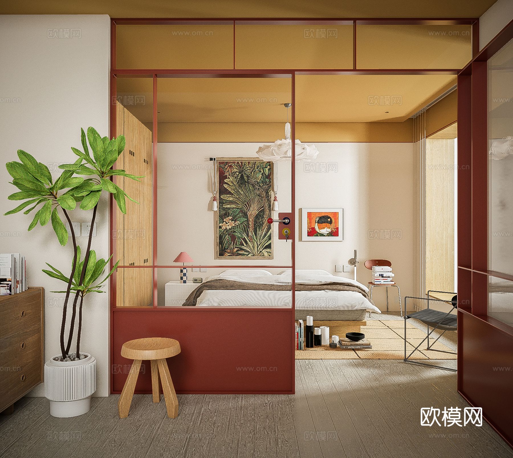 中古风卧室su模型下载（渲染图4）