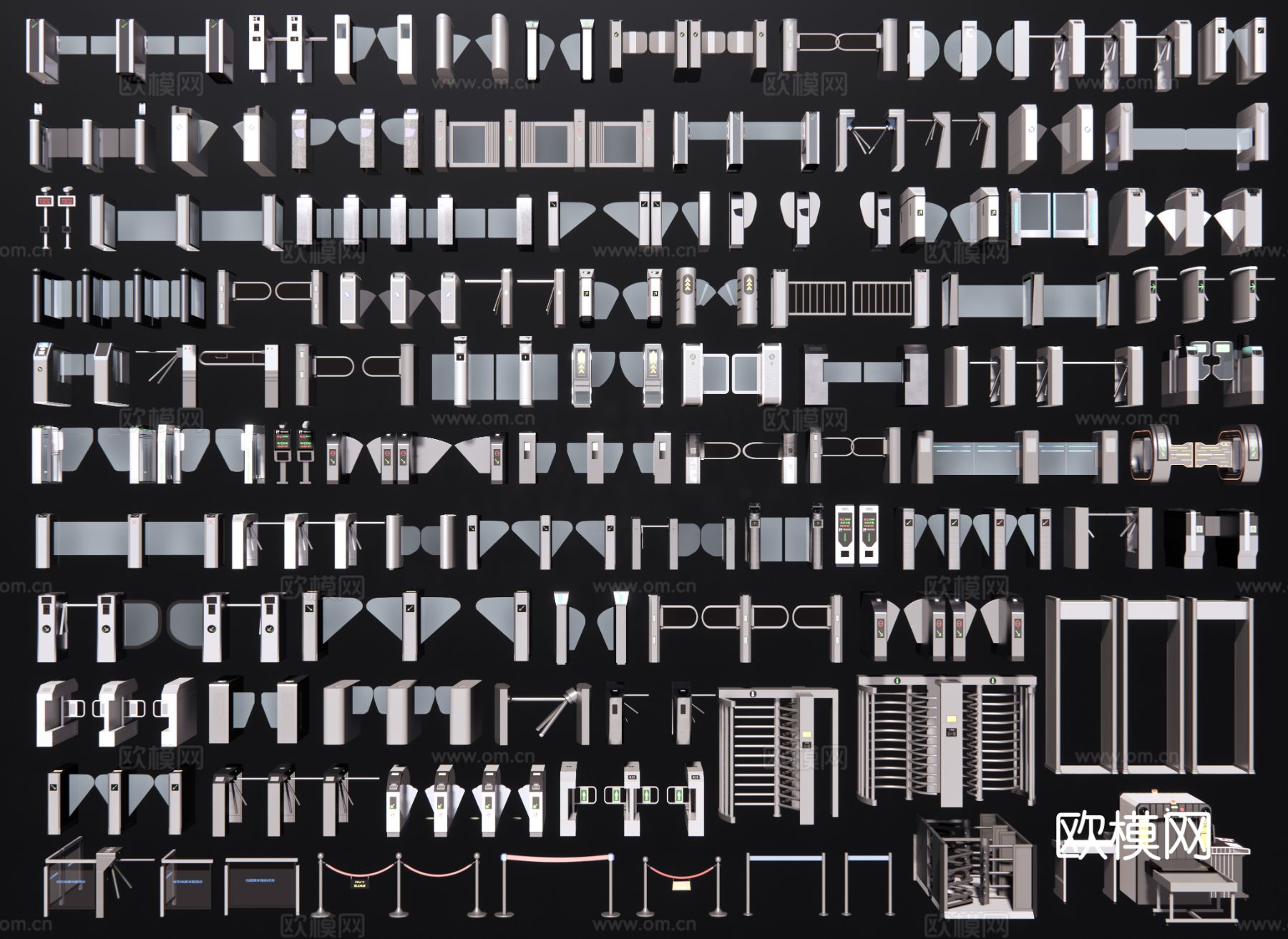 现代闸机 人行门禁机 道闸闸门 安检门su模型