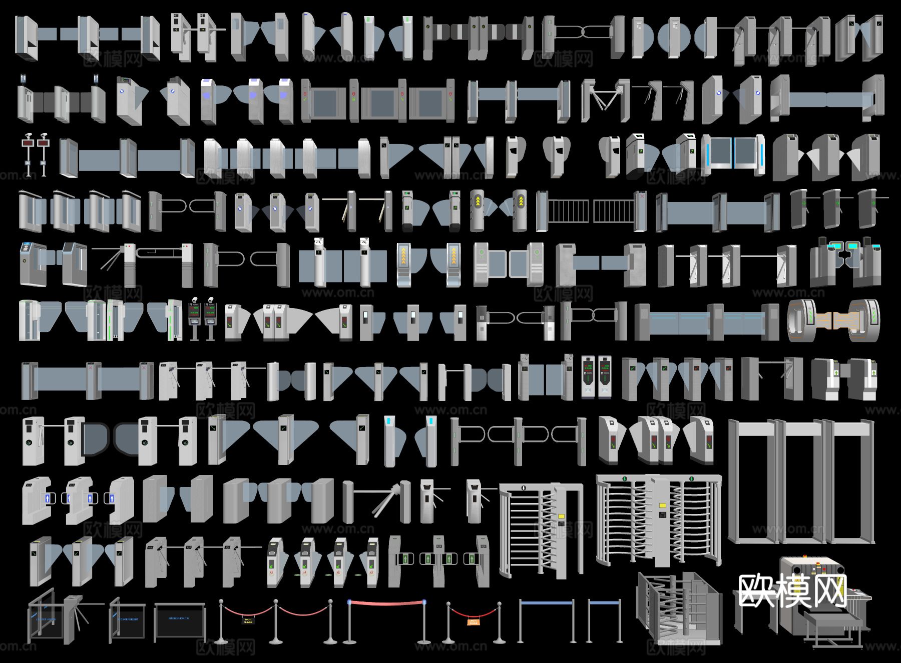 现代闸机 人行门禁机 道闸闸门 安检门su模型