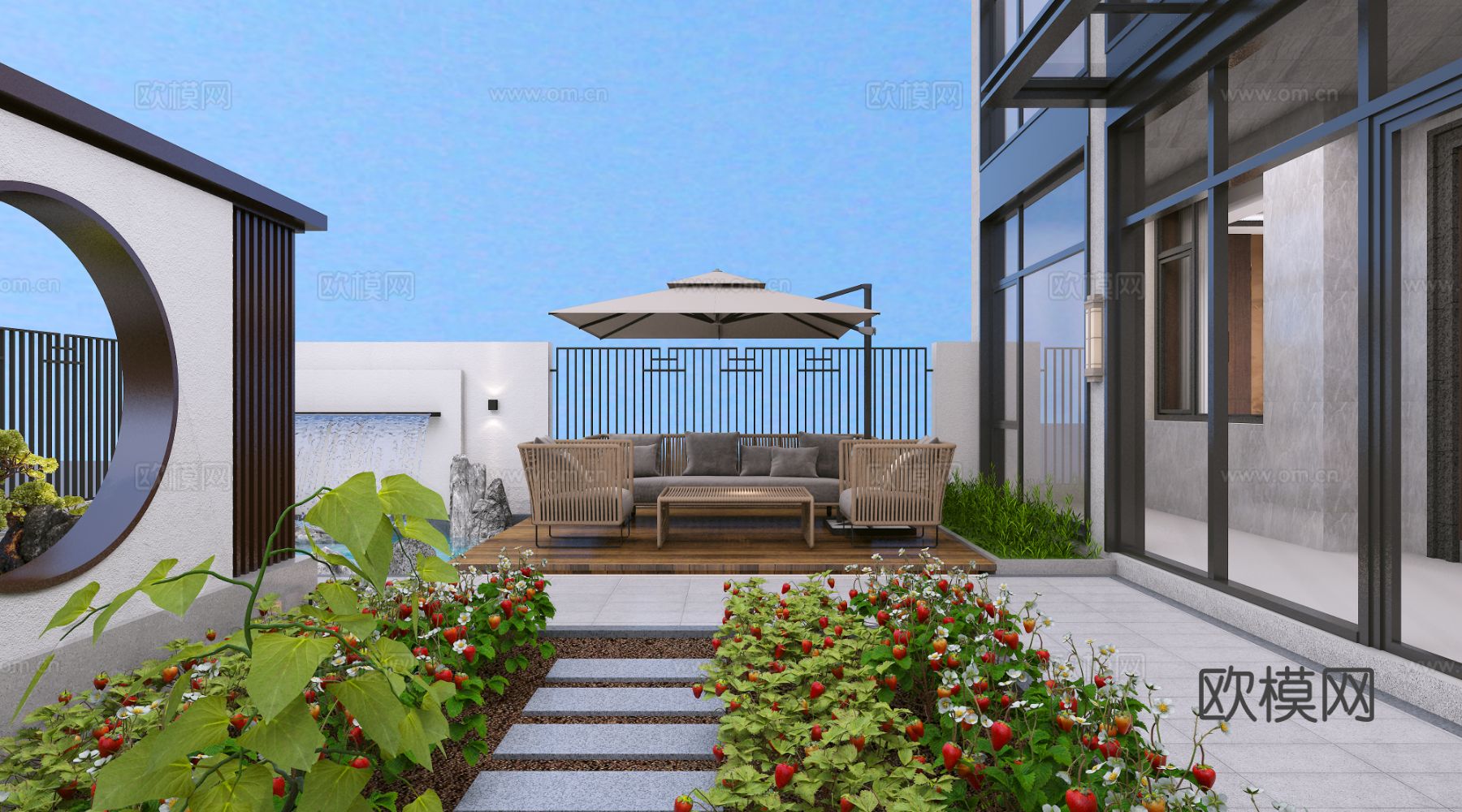 别墅庭院 花园3d模型下载（渲染图1）