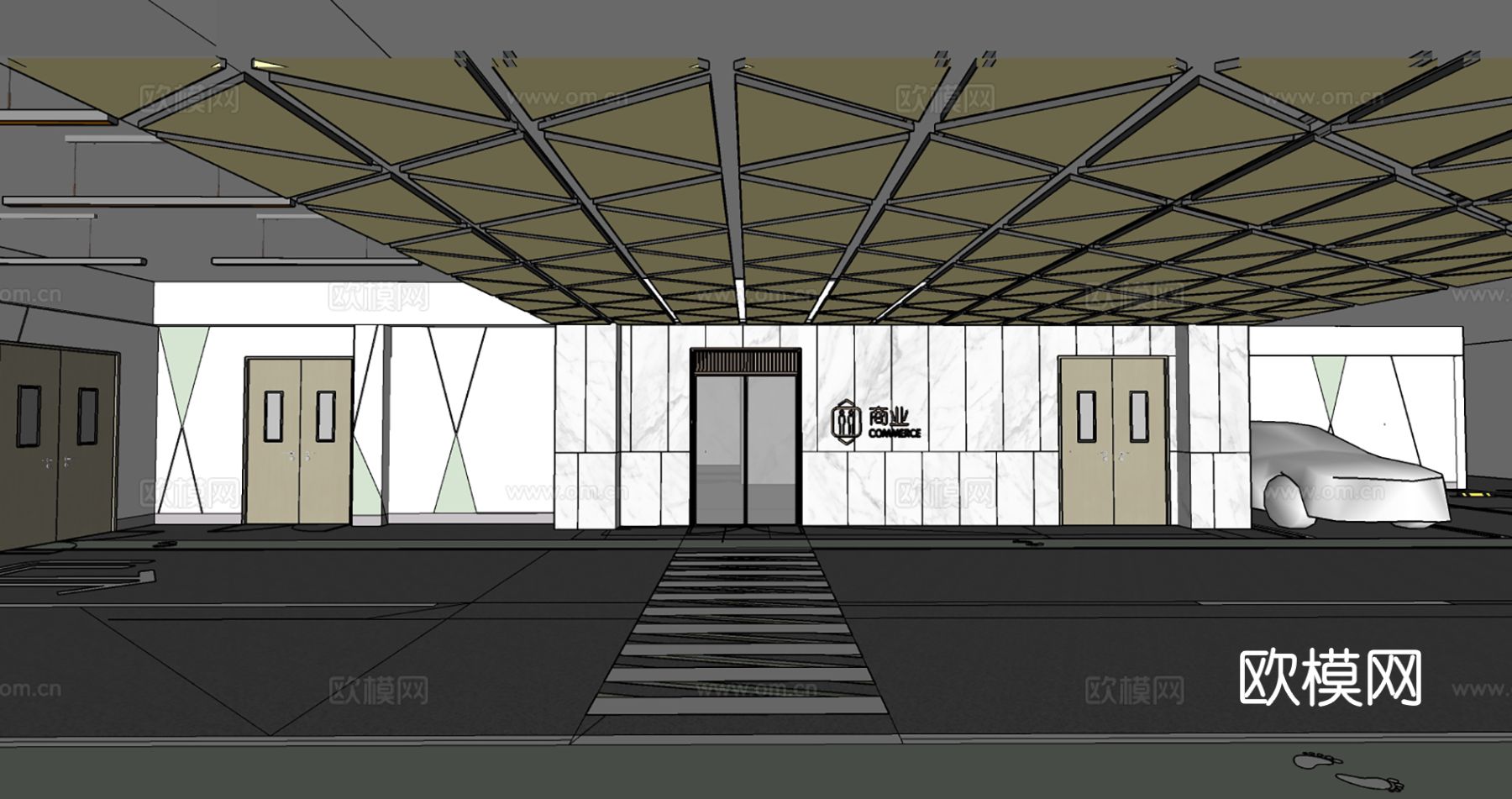 地下停车场 电梯厅入口su模型