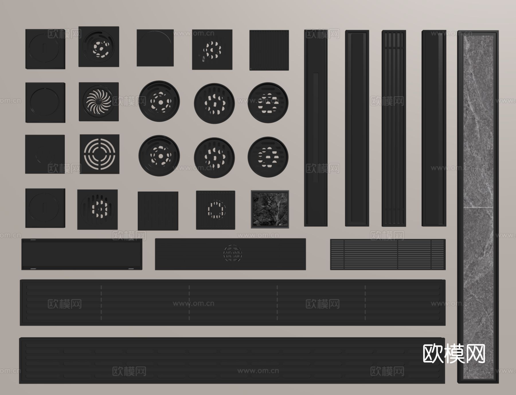 防臭地漏 条形地漏 排水口 地漏条su模型下载（渲染图1）