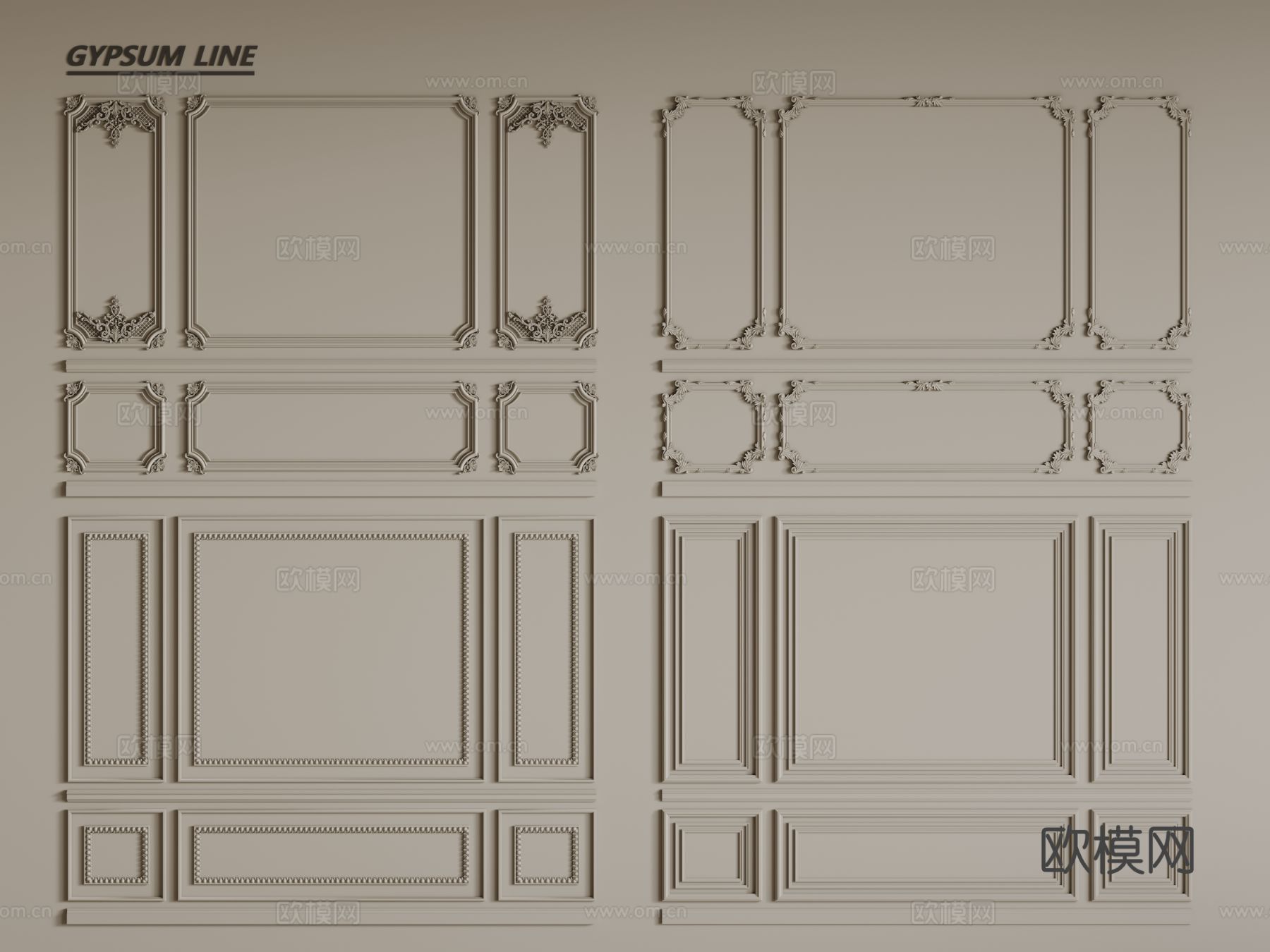 法式线条 石膏线 PU线条 墙裙3d模型下载