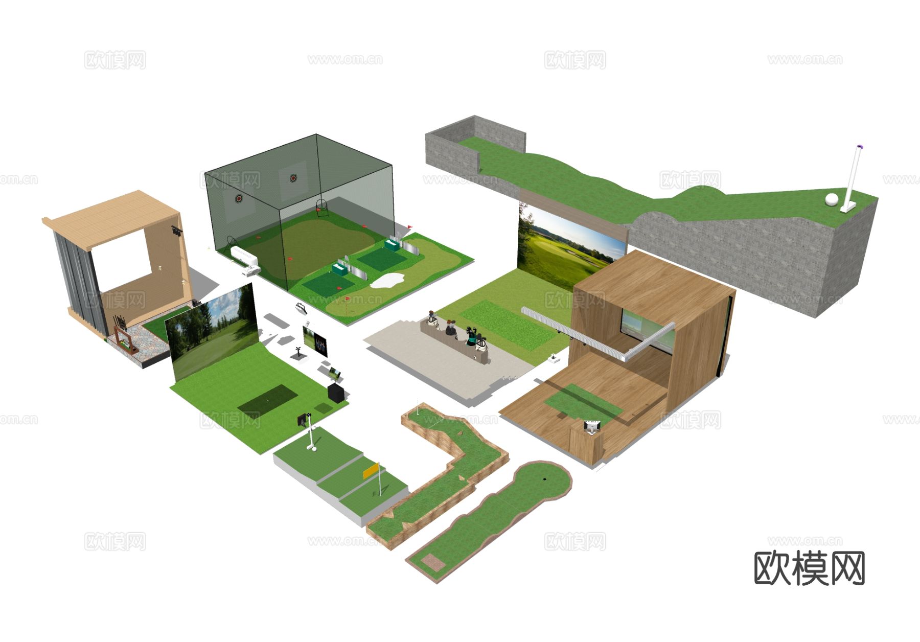 高尔夫球球场 运动器材su模型