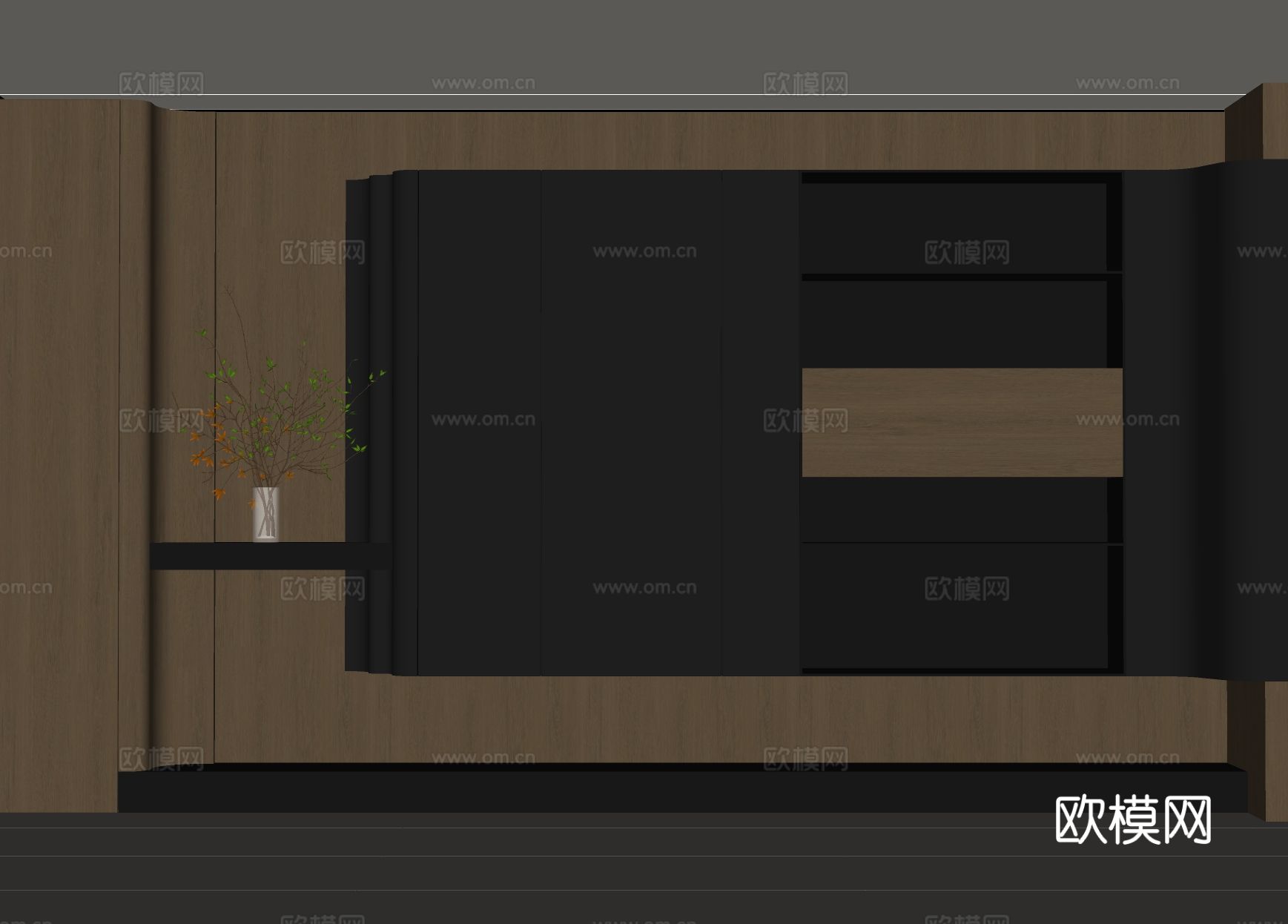 现代背景墙 木饰面背景墙su模型