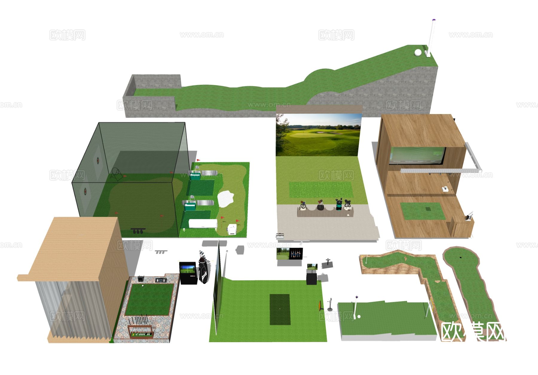 高尔夫球球场 运动器材su模型