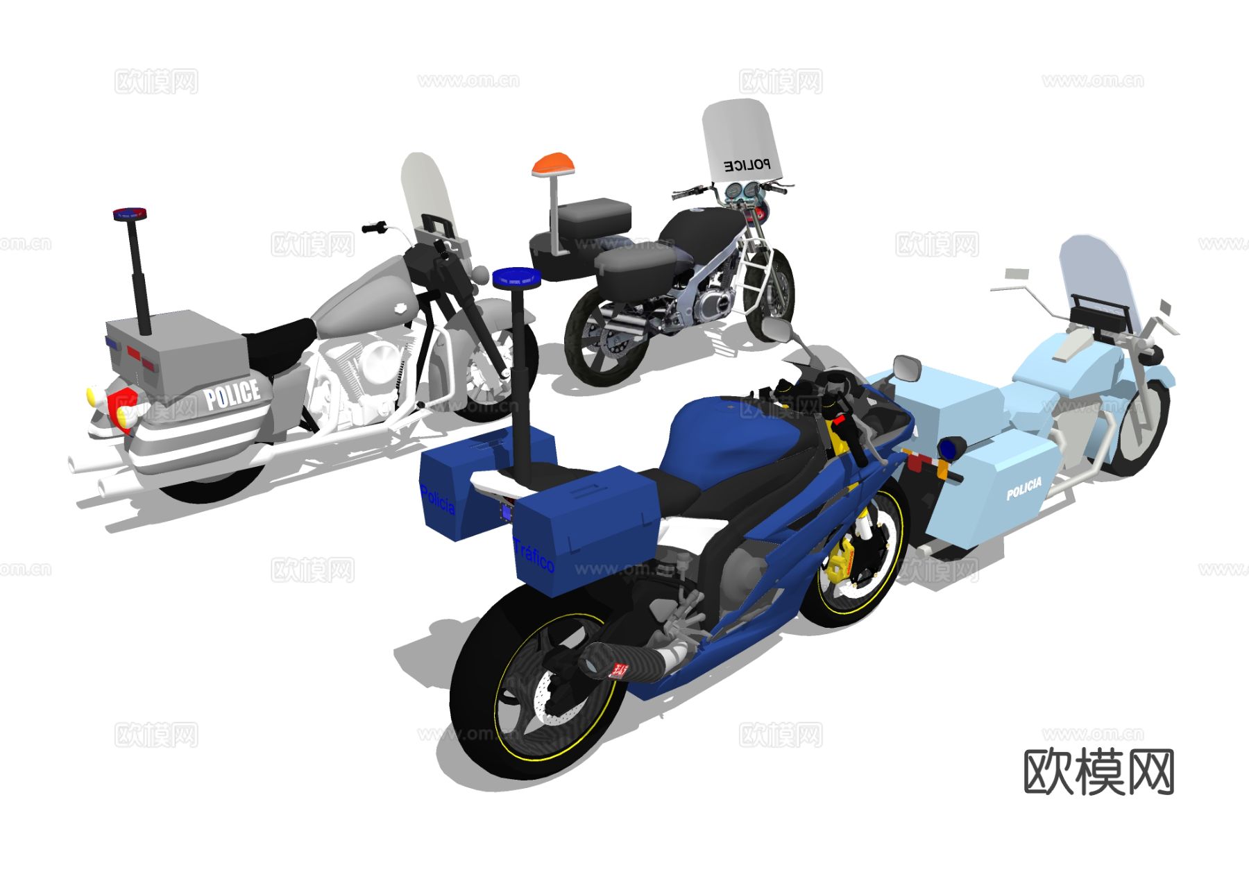 交警巡逻摩托车 警察骑行车su模型