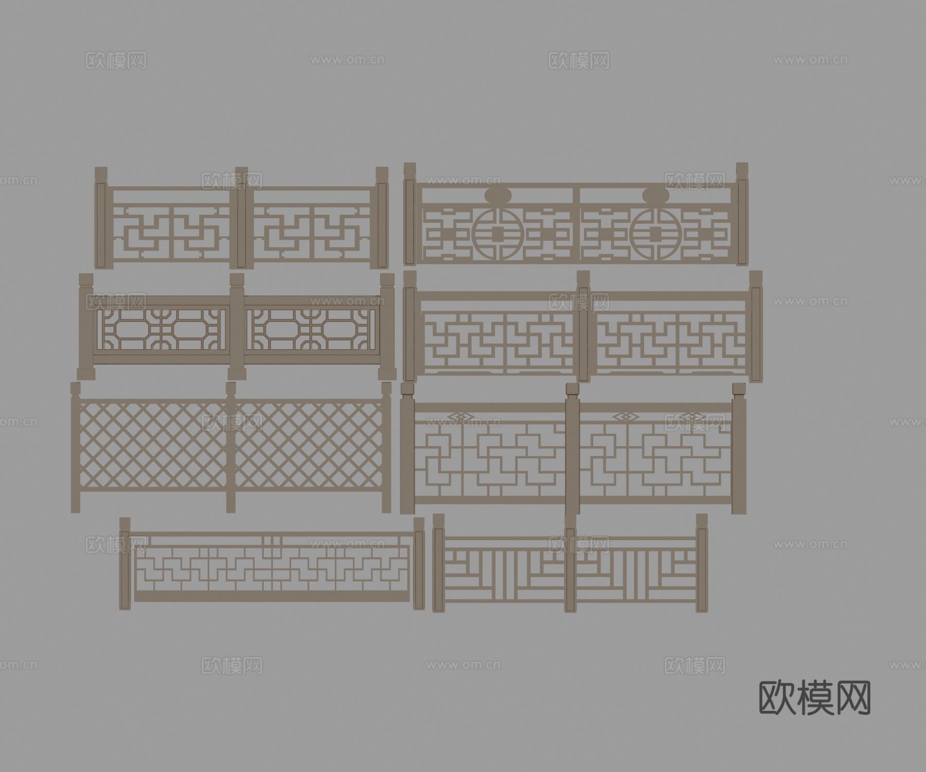 新中式栏杆 围栏 护栏 栏河3d模型