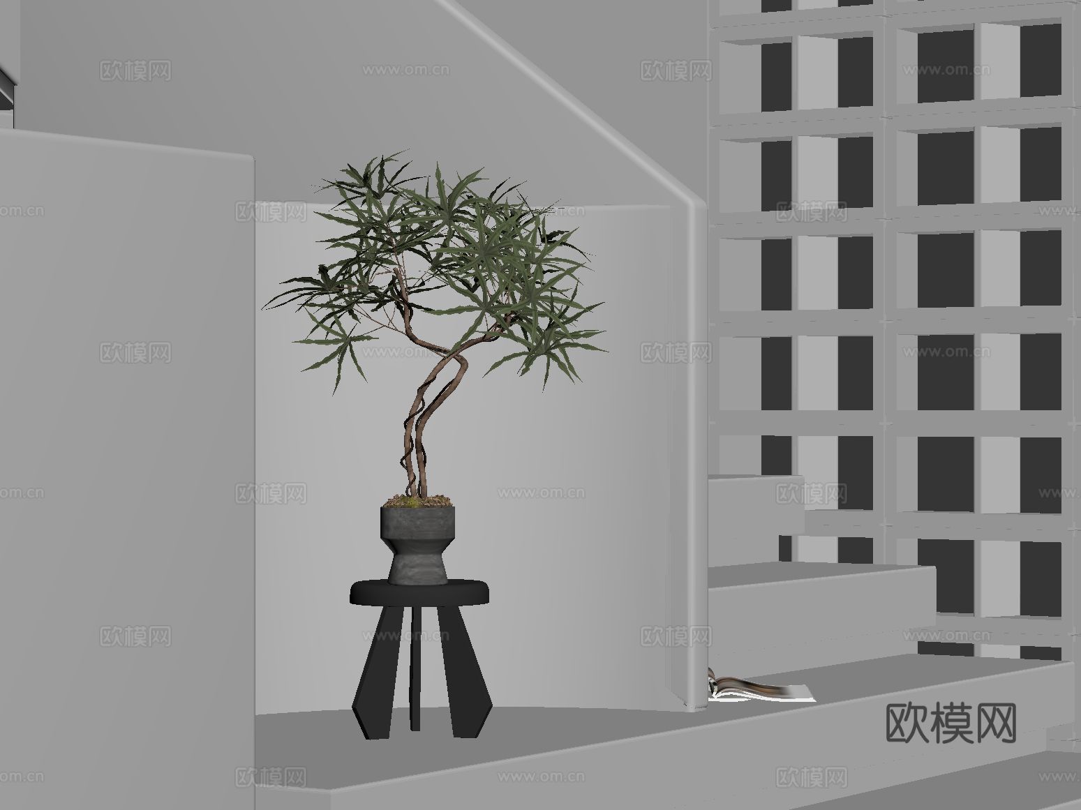 中古风绿植盆栽su模型下载（渲染图1）