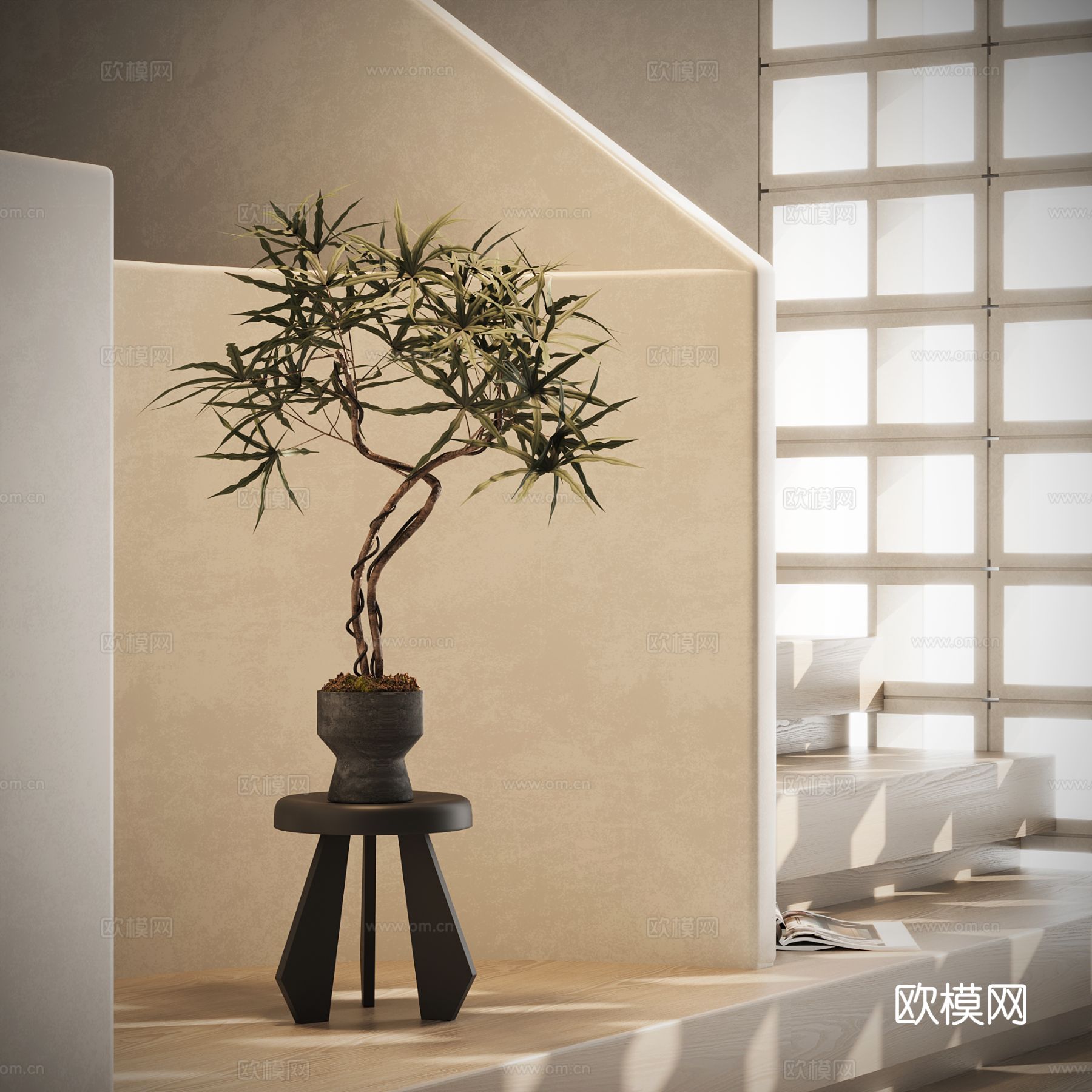 中古风绿植盆栽su模型下载（渲染图2）