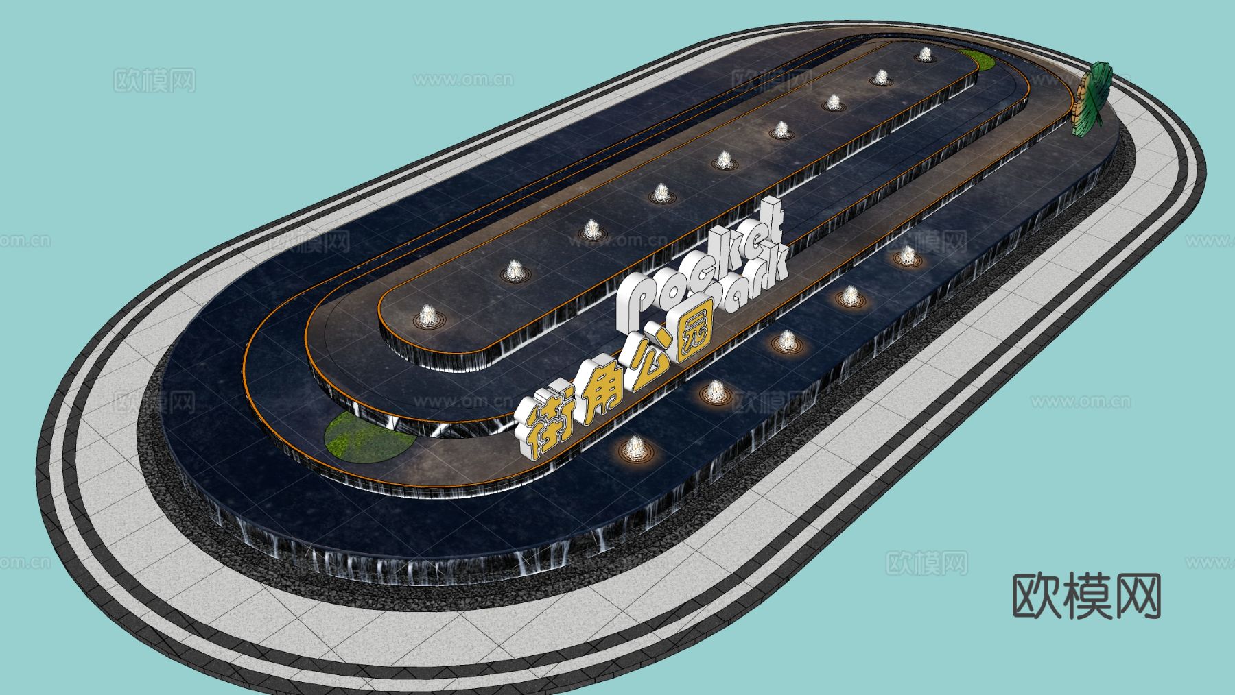 现代喷泉景观 景观水池 广场喷泉su模型