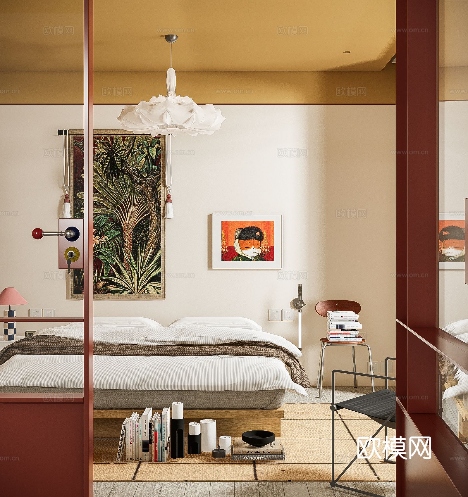 中古风卧室su模型下载（渲染图2）