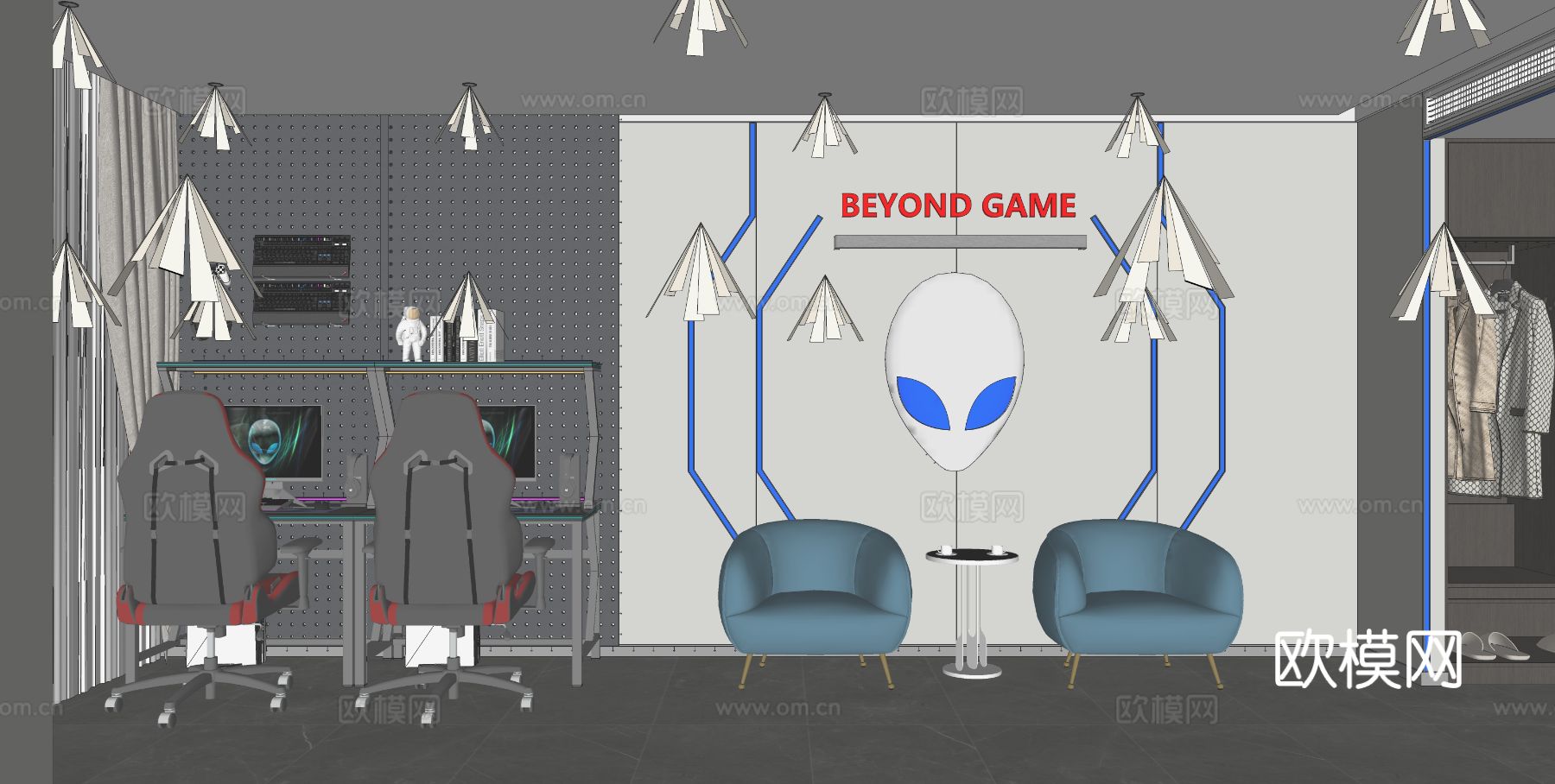 电竞房 电竞桌 电竞椅su模型
