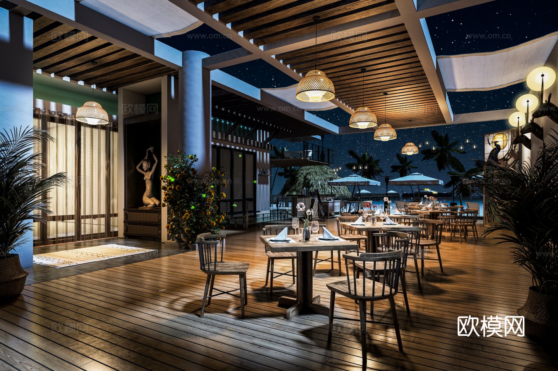 东南亚网红餐厅 主题餐厅3d模型下载
