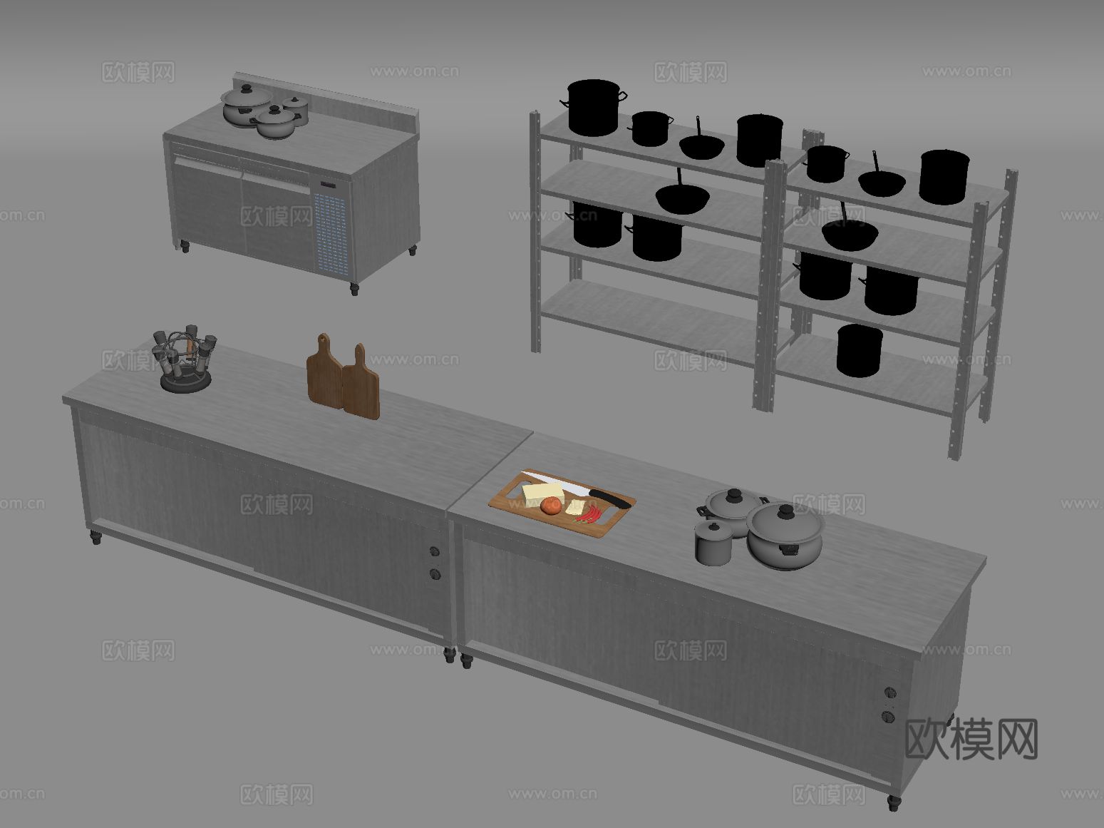 中央厨房 后厨操作台su模型