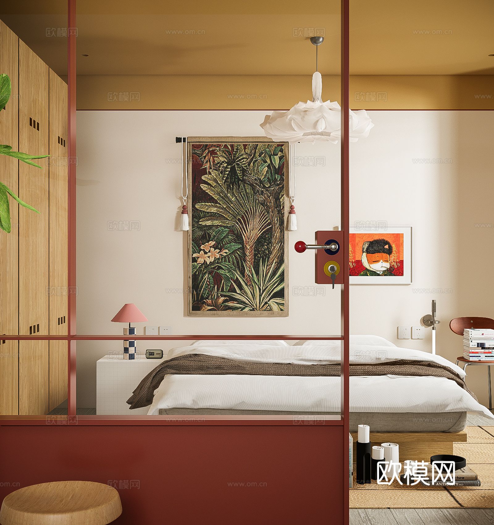 中古风卧室su模型下载（渲染图3）