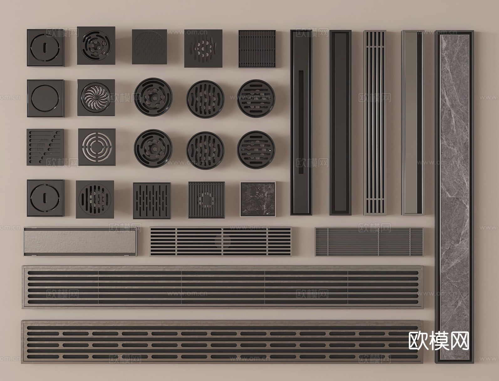 防臭地漏 条形地漏 排水口 地漏条su模型下载（渲染图2）