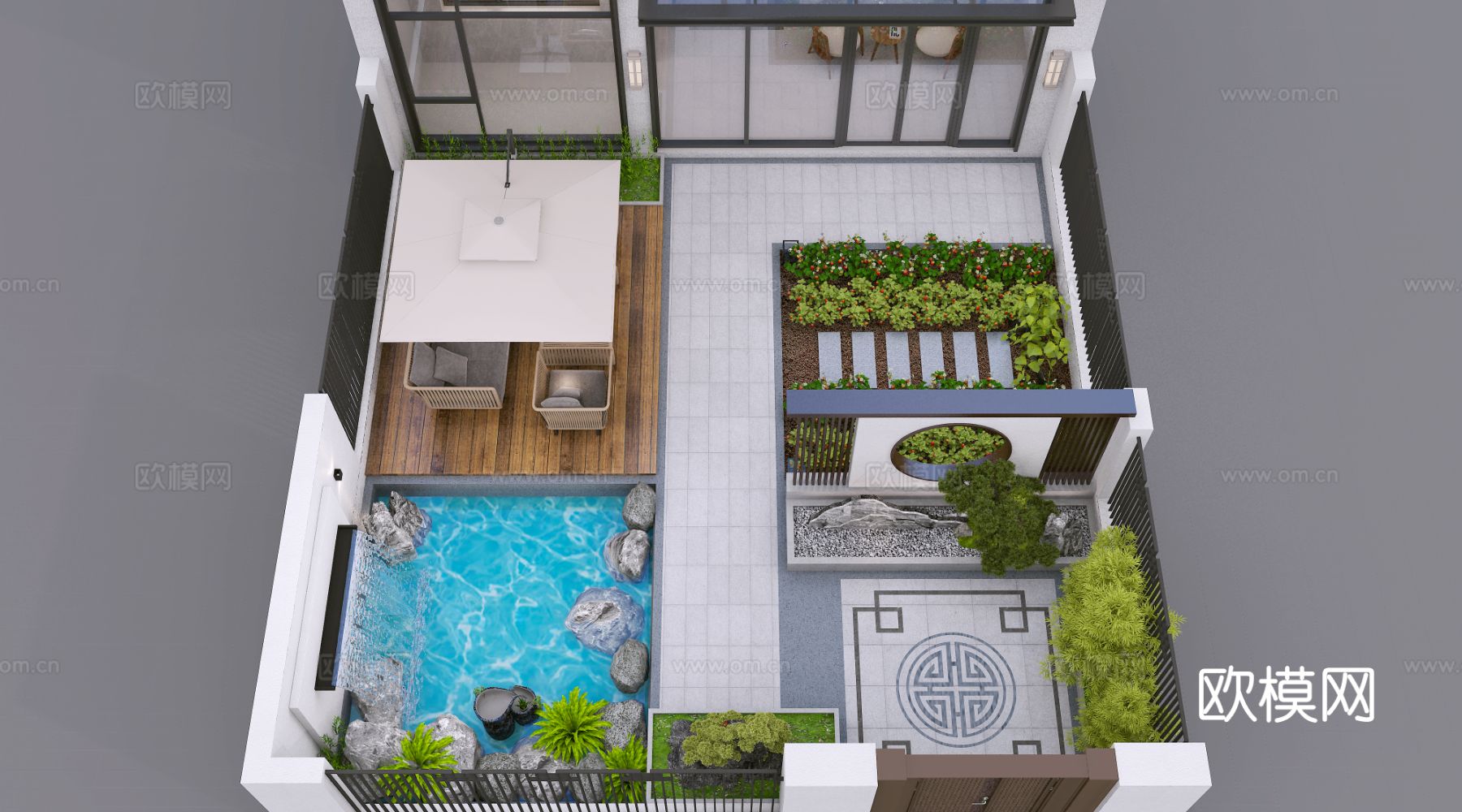 别墅庭院 花园3d模型下载（渲染图3）