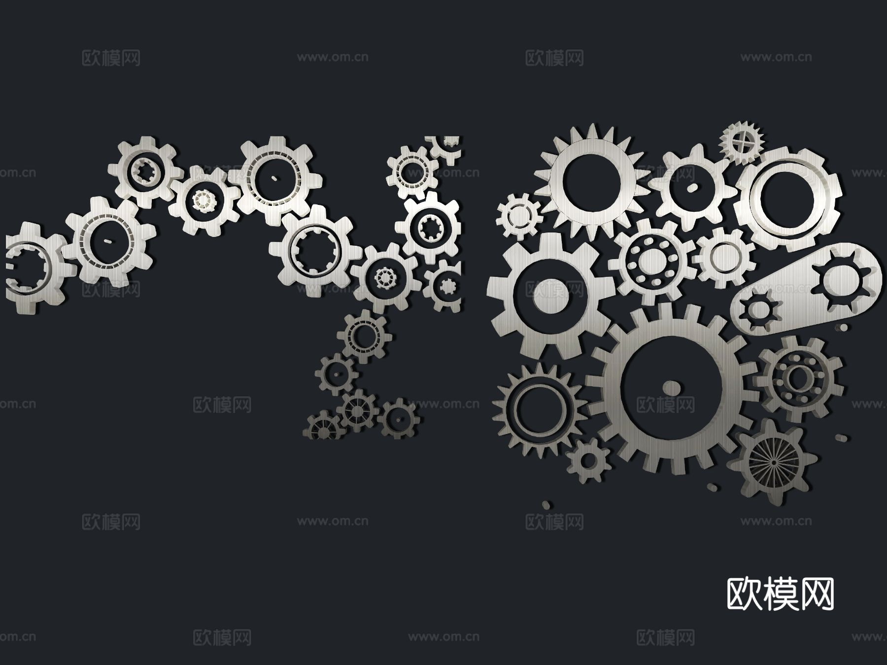 工业风科技齿轮 墙饰su模型下载（渲染图2）