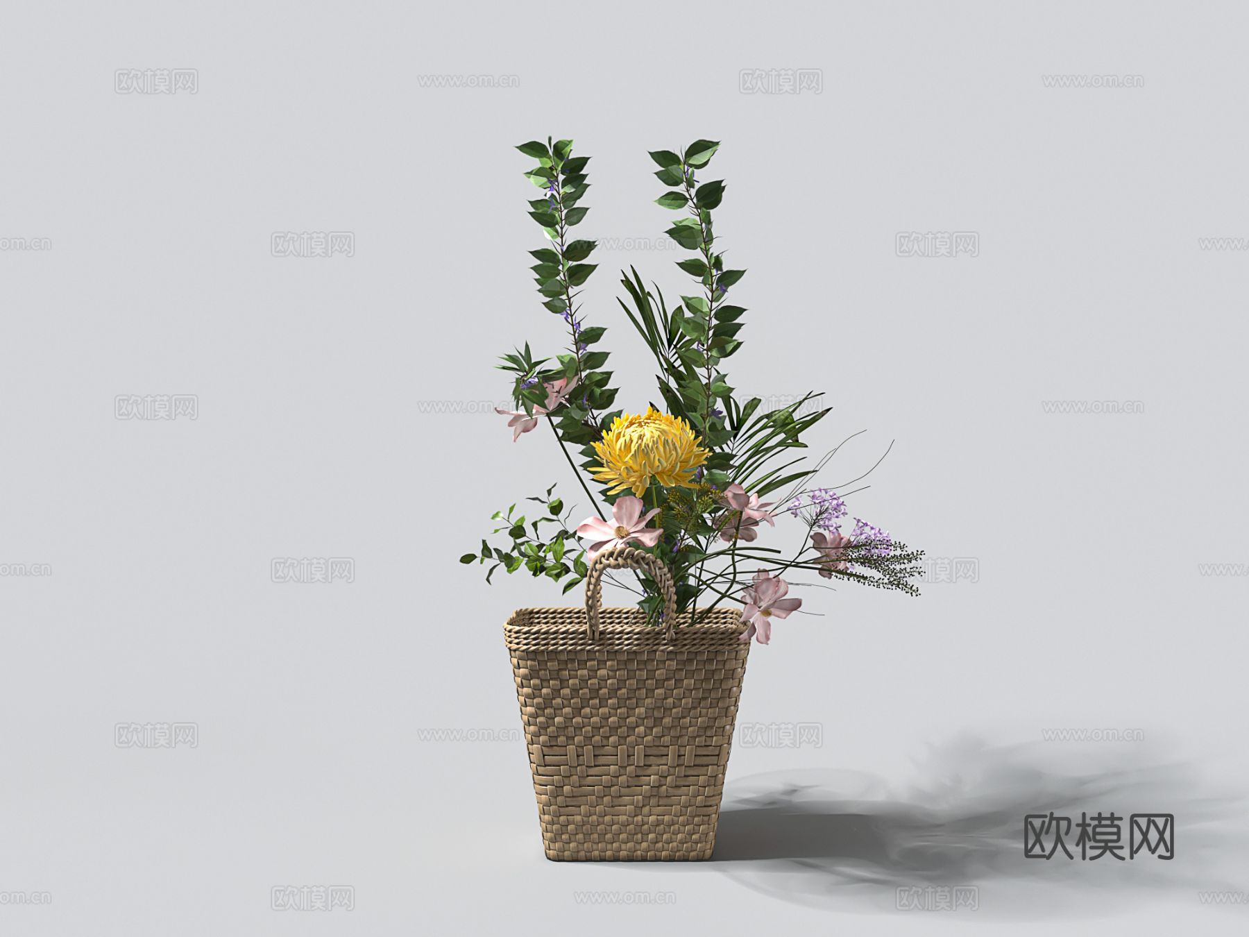 竹编花篮 花艺 鲜花 插花3d模型