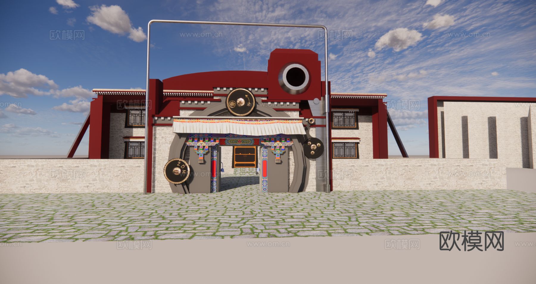 藏式建筑 藏式门头su模型下载（渲染图2）