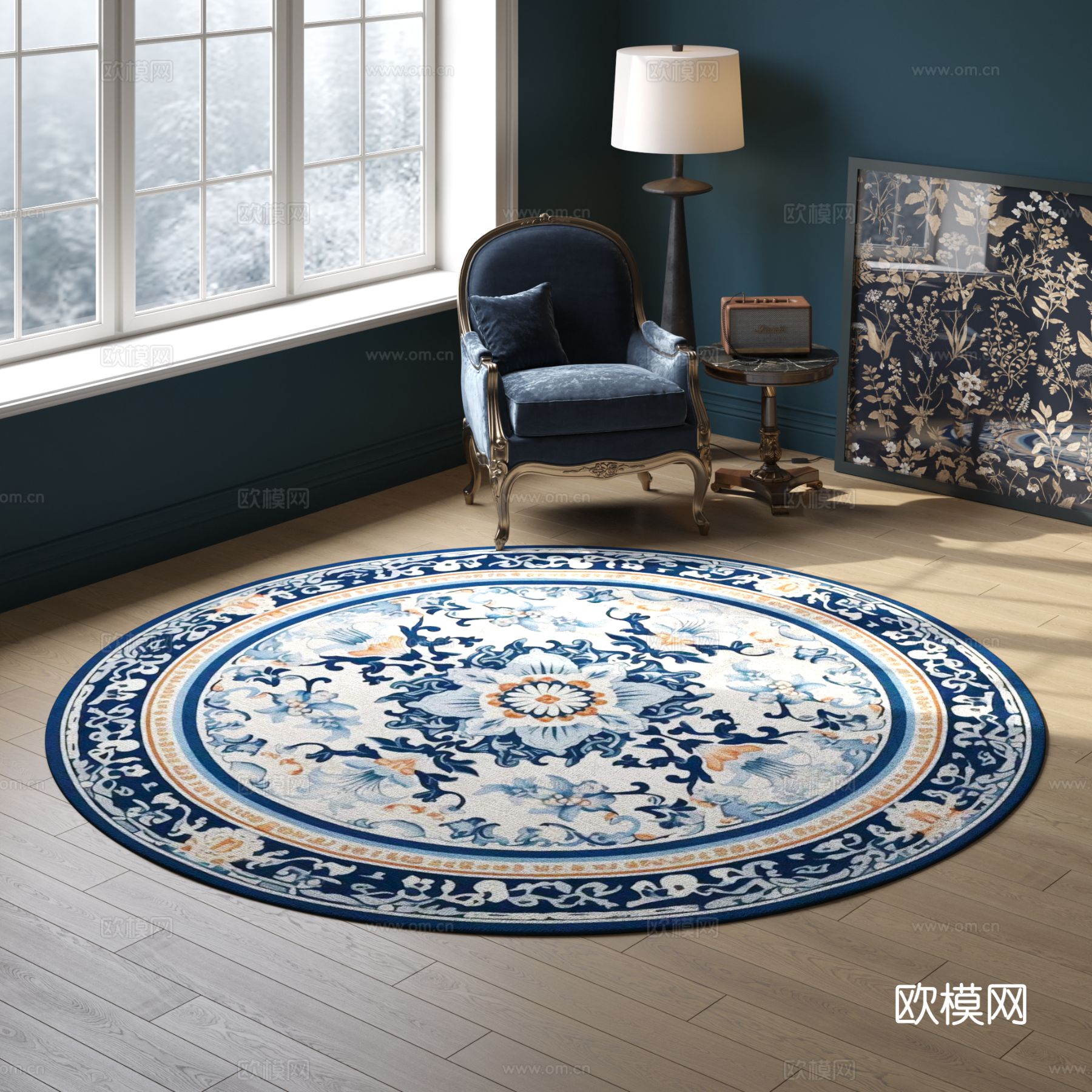 蓝色圆形花纹地毯 2025版VR材质下载