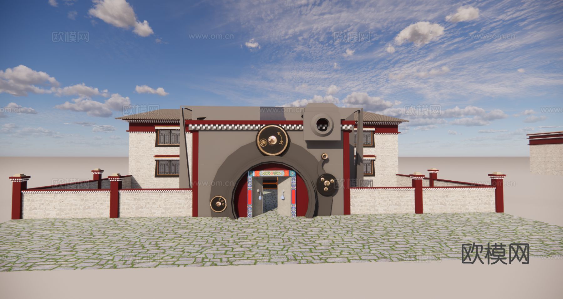 藏式建筑 藏式门头su模型下载（渲染图1）