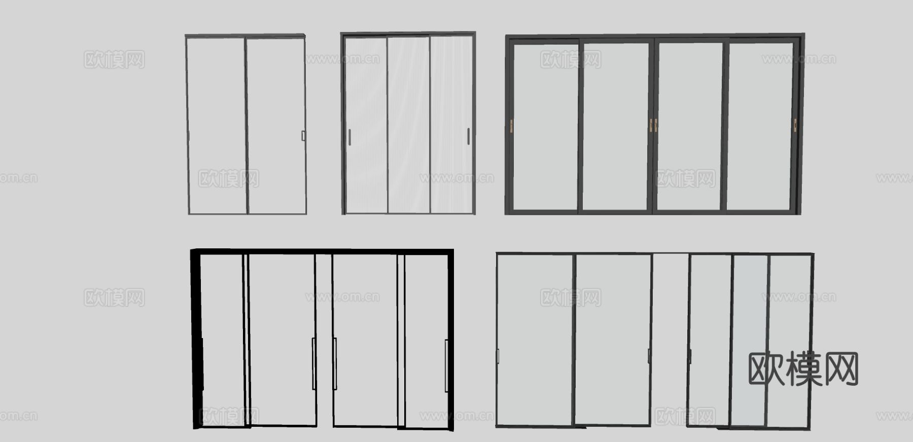 现代玻璃推拉门 移门su模型