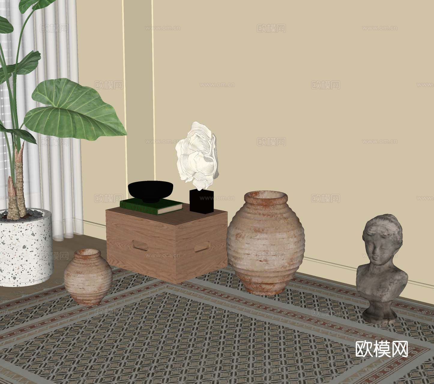 侘寂陶罐摆件su模型下载（渲染图1）