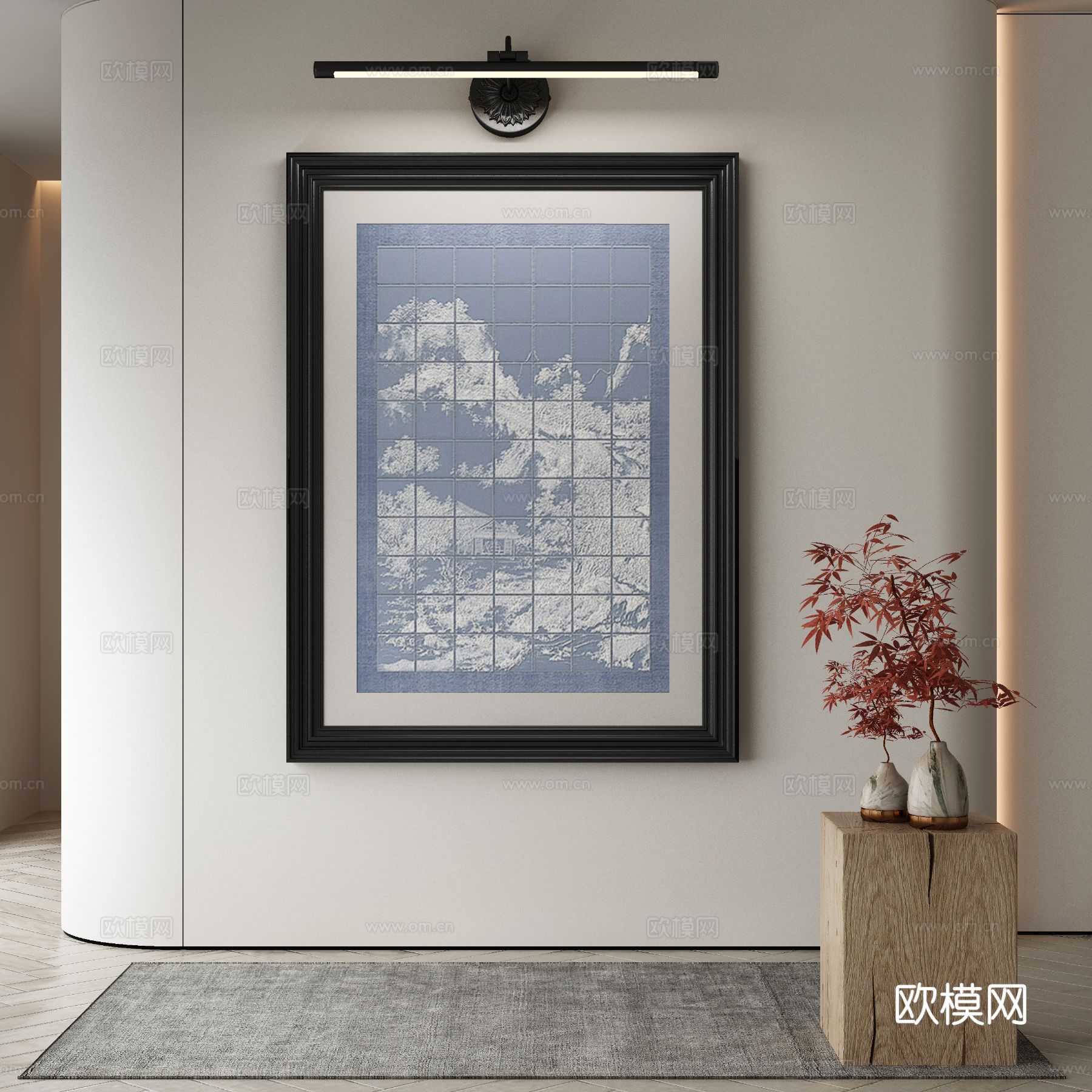 新中式装饰画 禅意挂画 镜前灯3d模型