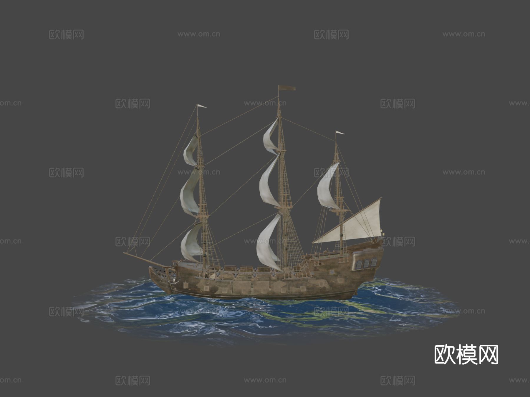 帆船 船只 海盗船 船帆3d模型下载（渲染图5）