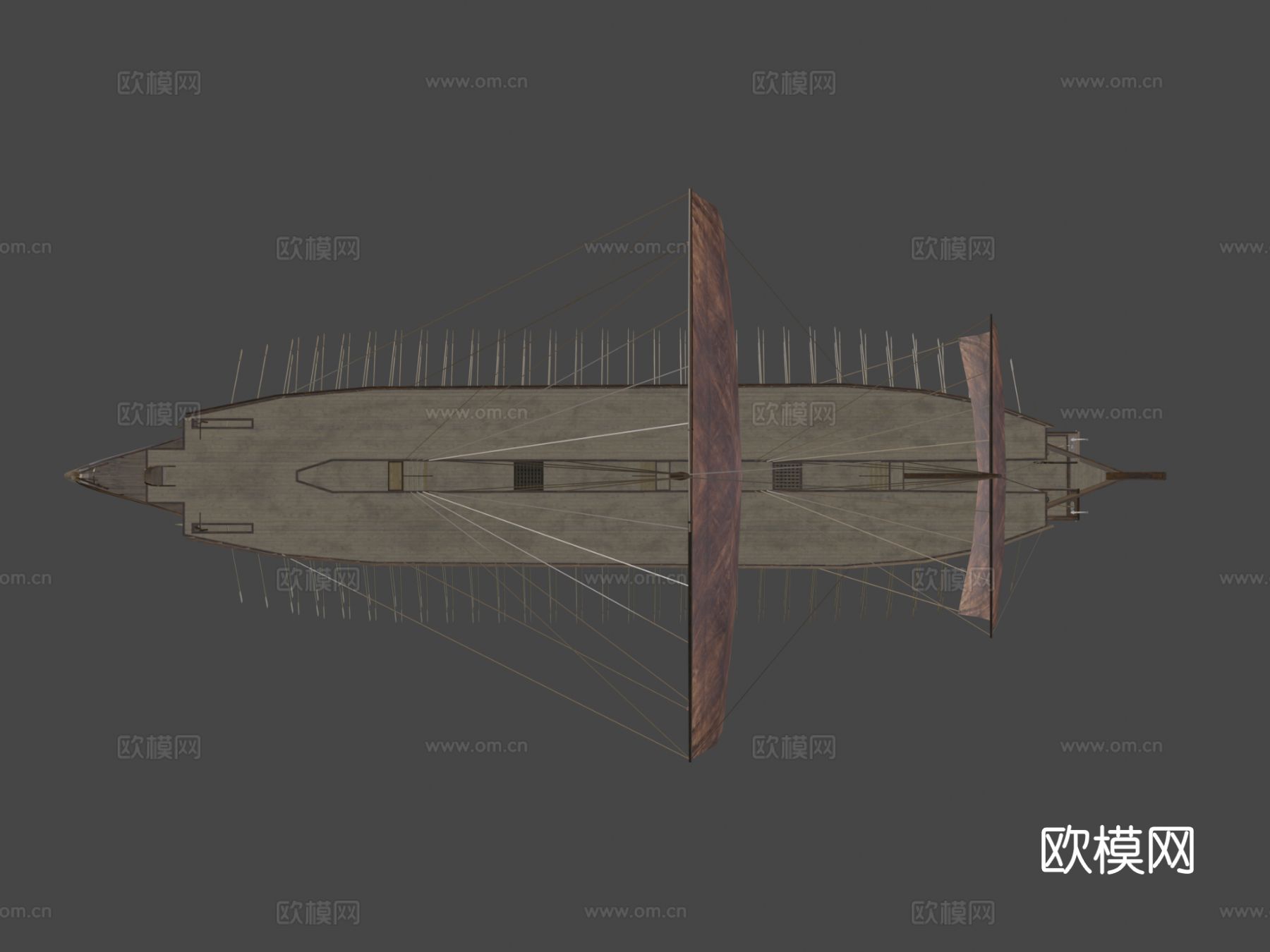三列桨战舰3d模型