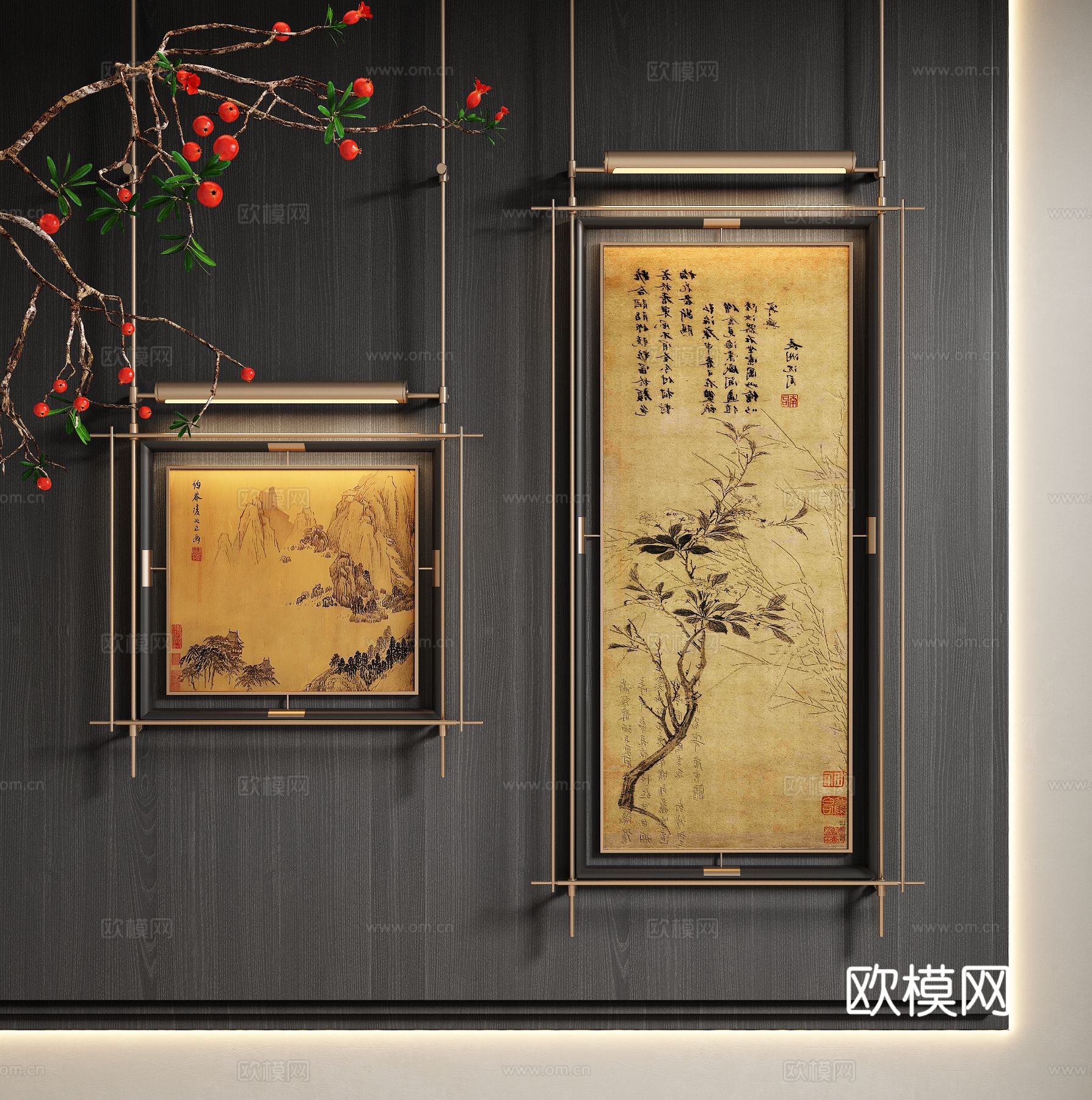 新中式水墨画 装饰画3d模型下载